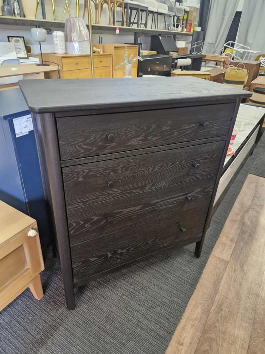 Black Solid Wood High Chest of 4 Drawers