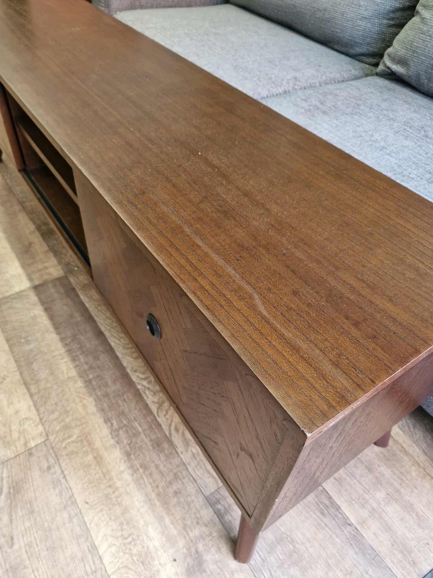 Dark Wood Chevron  Sliding Doors Tv Stand / Media Unit