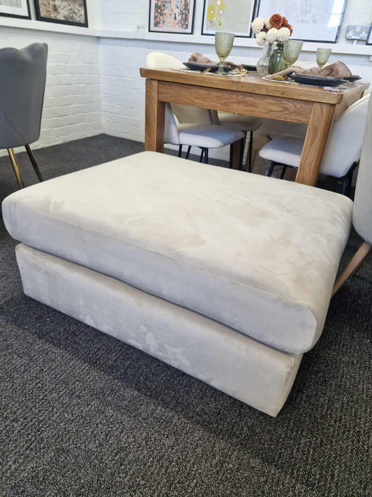 Large Light Grey Velvet Footstool