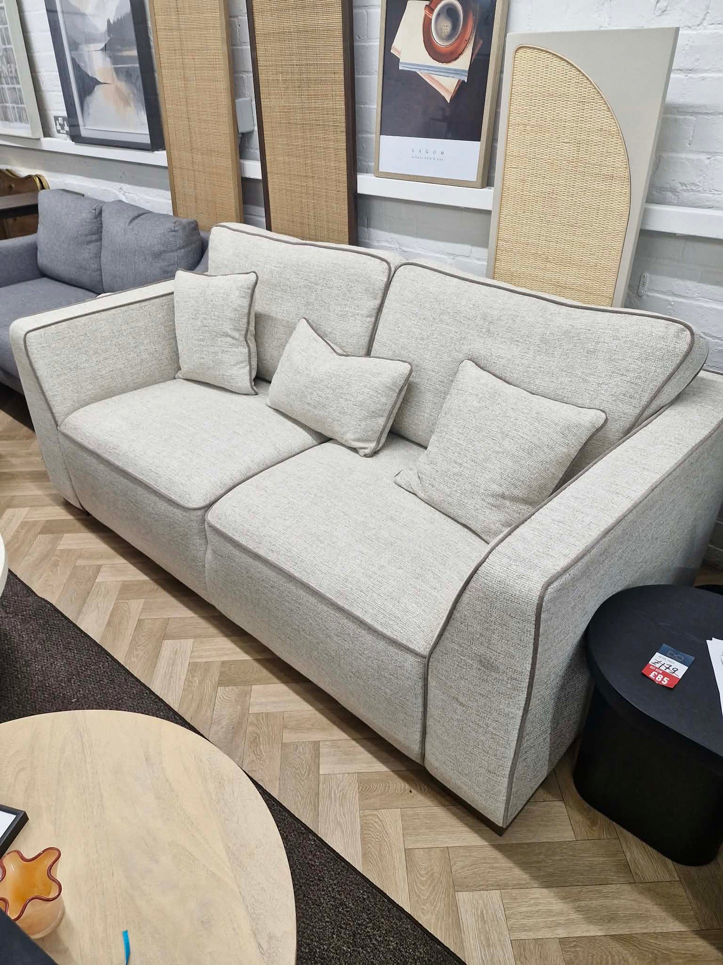3 Seater Sofa Sofology Russo / Natural Light Beige with Piping