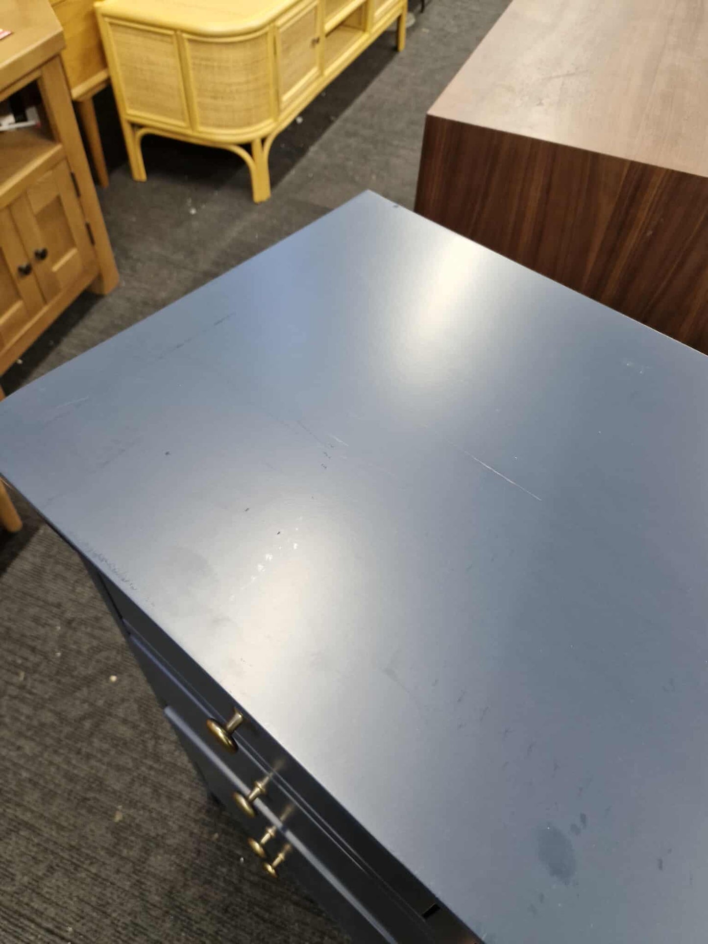 Blue High Chest of 5 Drawers with Brass Handles