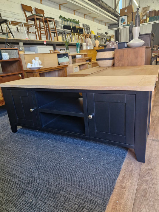 Black and Solid Oak Wood Top Tv Stand