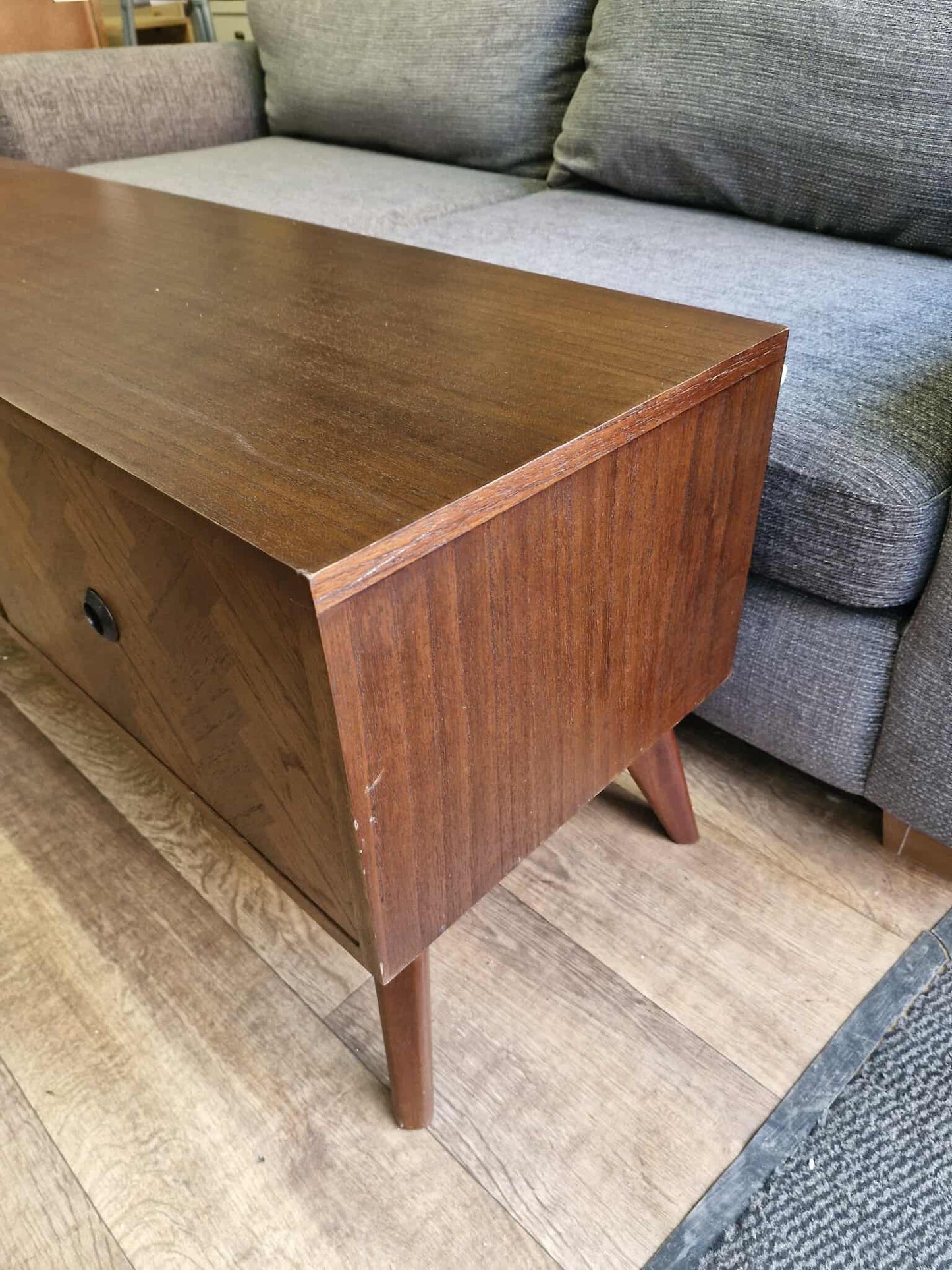 Dark Wood Chevron  Sliding Doors Tv Stand / Media Unit