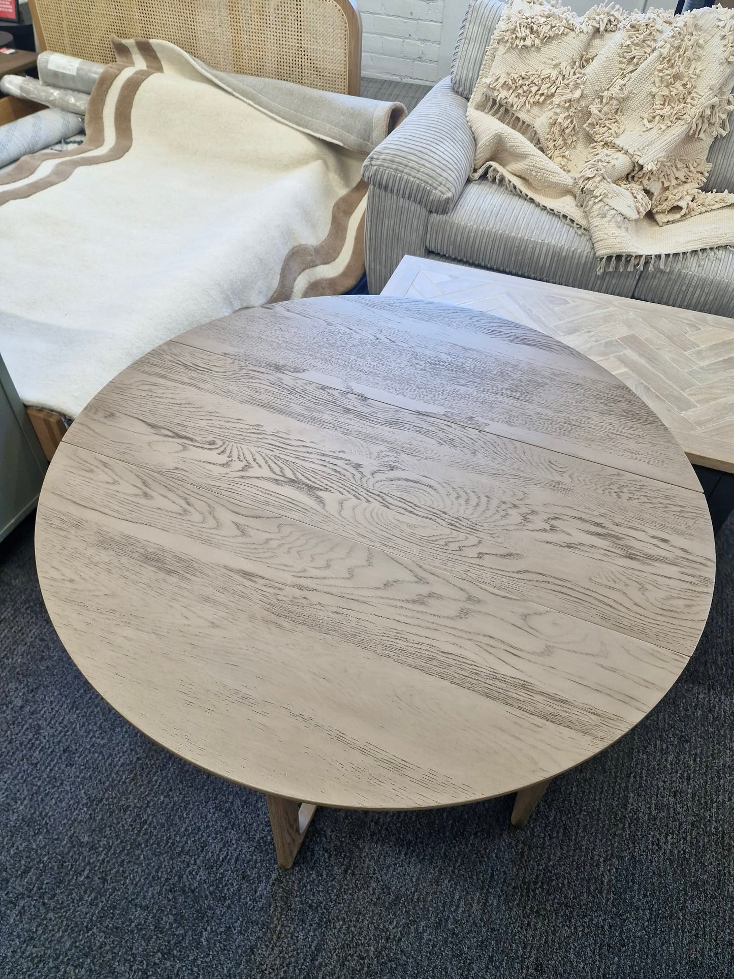 Drop Leaf Console Table - Folding Round Dining Table / Smoked Grey Oak