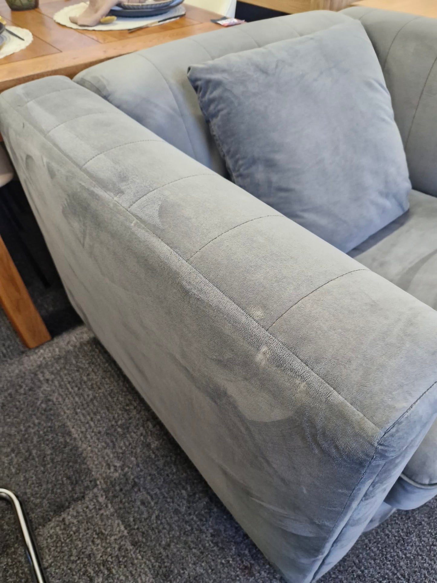 Grey Velvet wide and large armchair / Sofology Fluted Isla