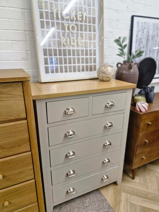 Oak and Grey High Chest of  6 Drawers / 2+4 drawers