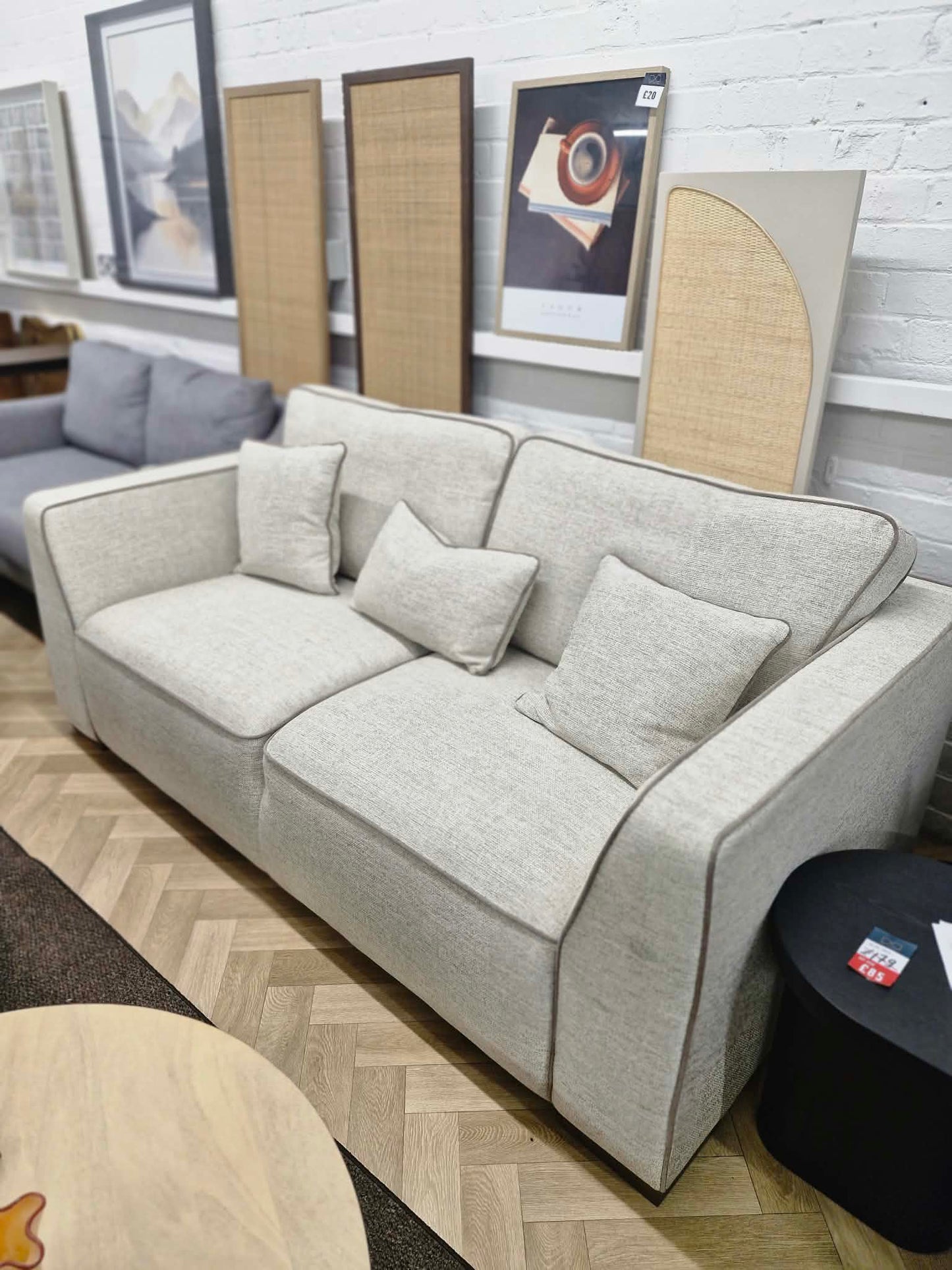 3 Seater Sofa Sofology Russo / Natural Light Beige with Piping