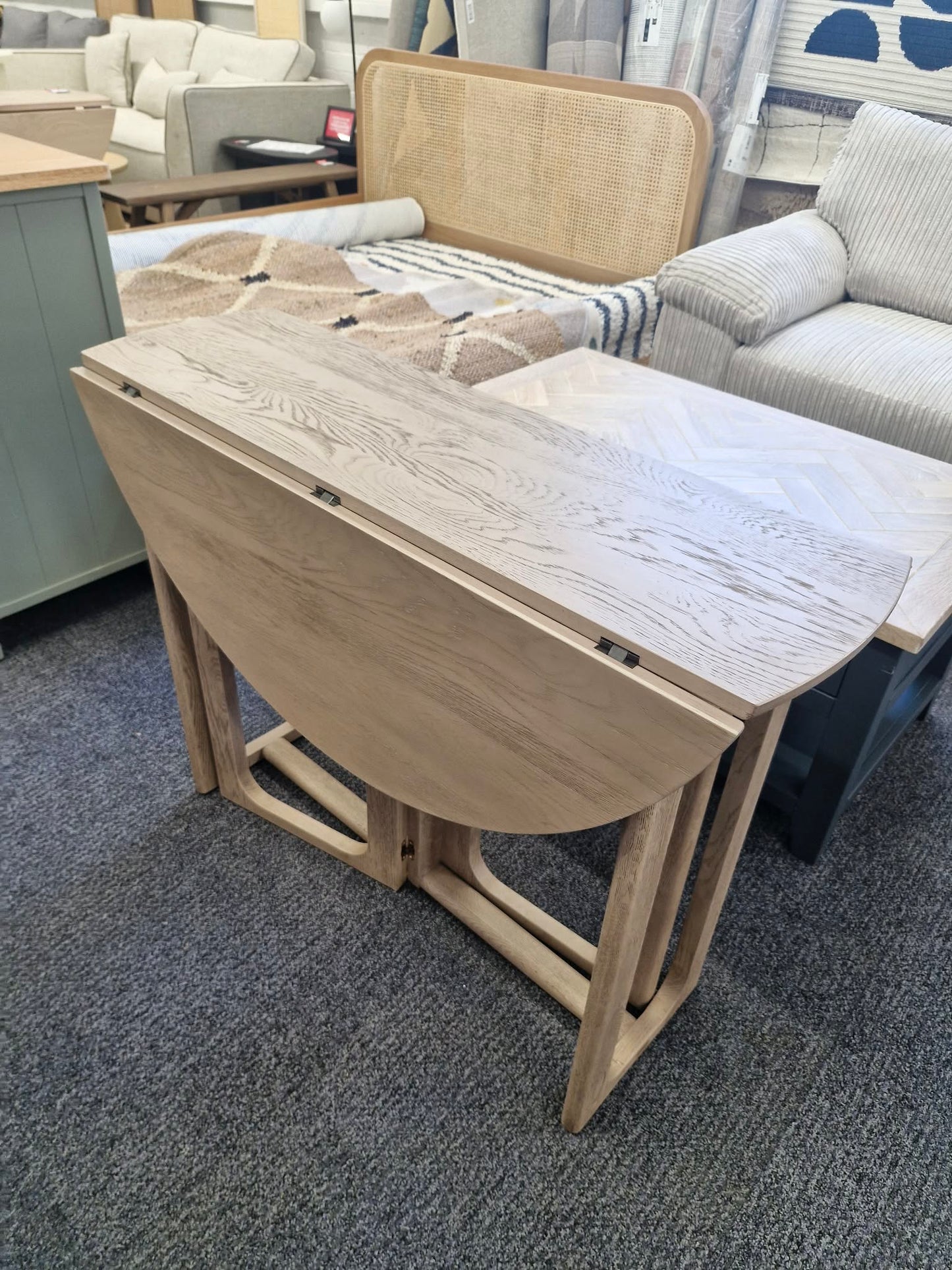 Drop Leaf Console Table - Folding Round Dining Table / Smoked Grey Oak