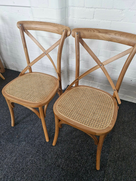 Cross Back Solid wood and rattan cane dining chairs / Set of 2