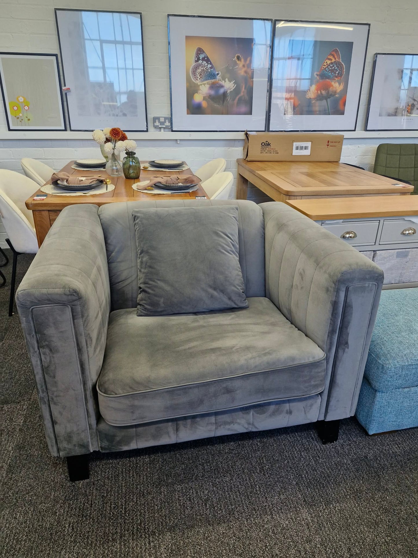 Grey Velvet wide and large armchair / Sofology Fluted Isla