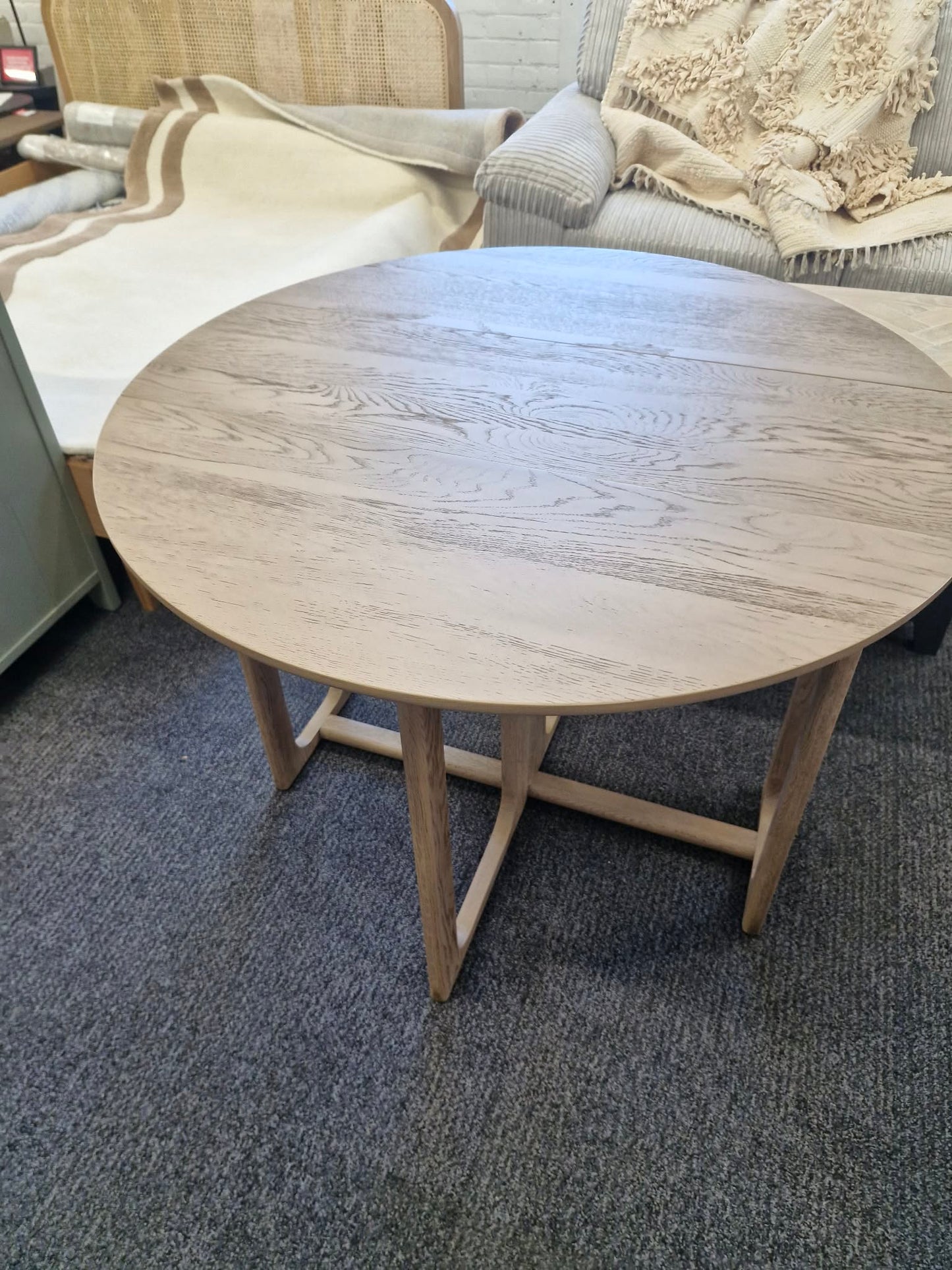 Drop Leaf Console Table - Folding Round Dining Table / Smoked Grey Oak