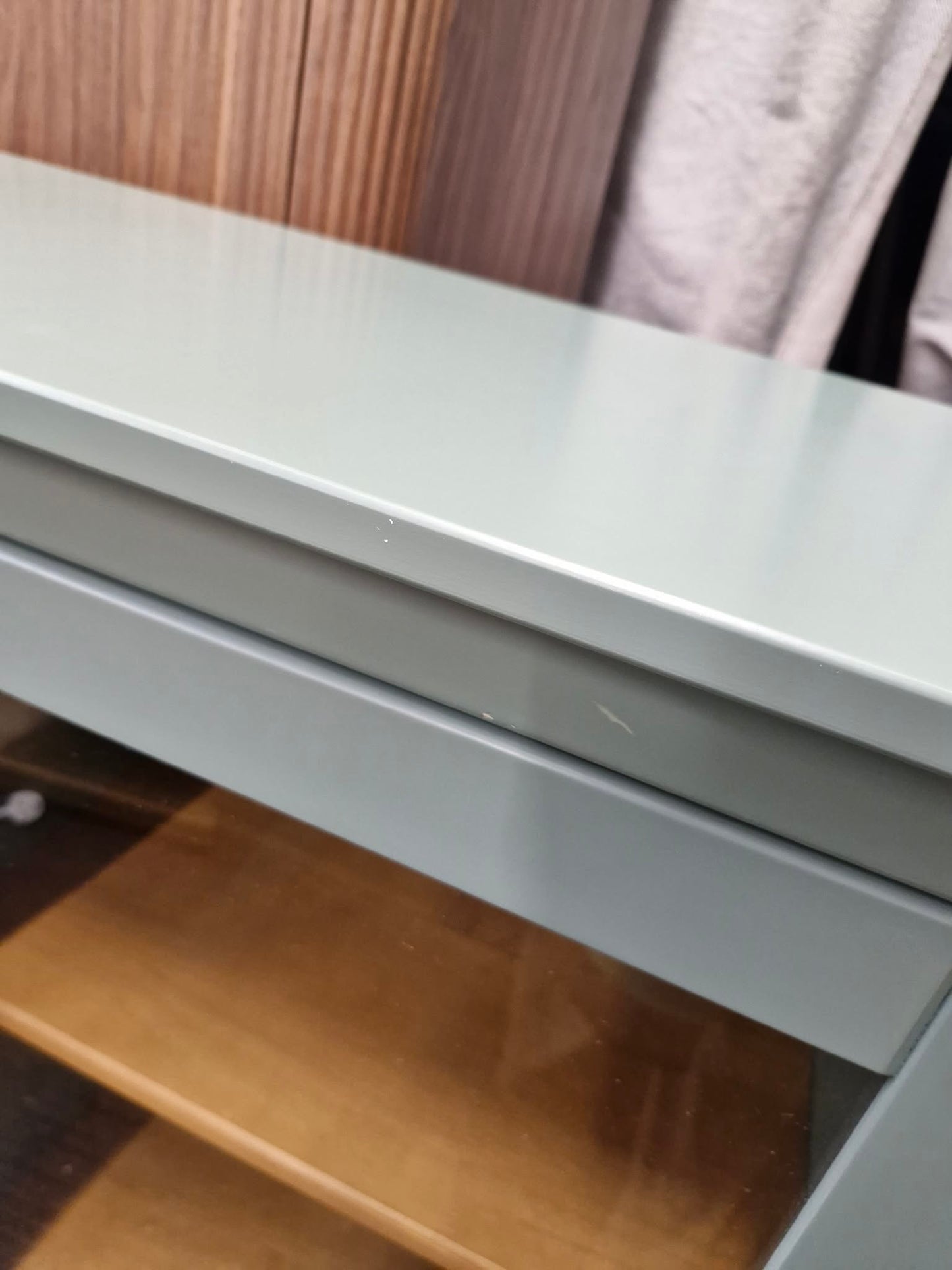 Green and Wood Low Display Cabinet with glass doors / Sideboard
