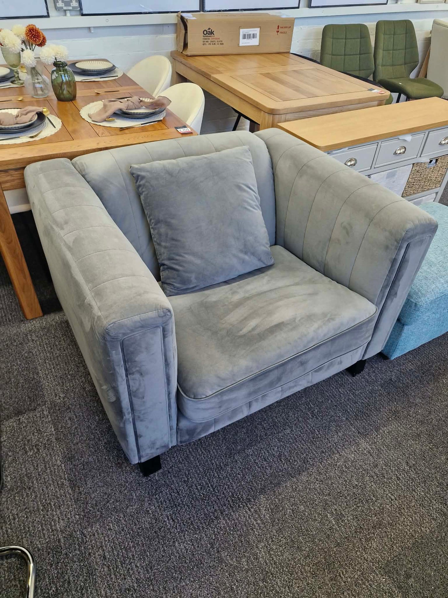 Grey Velvet wide and large armchair / Sofology Fluted Isla