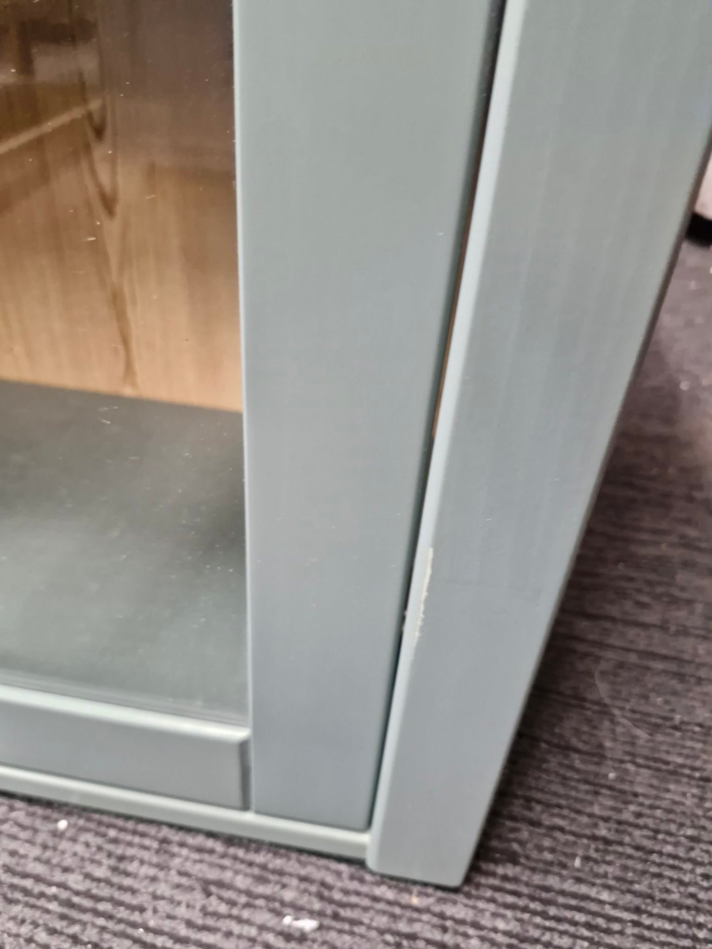 Green and Wood Low Display Cabinet with glass doors / Sideboard