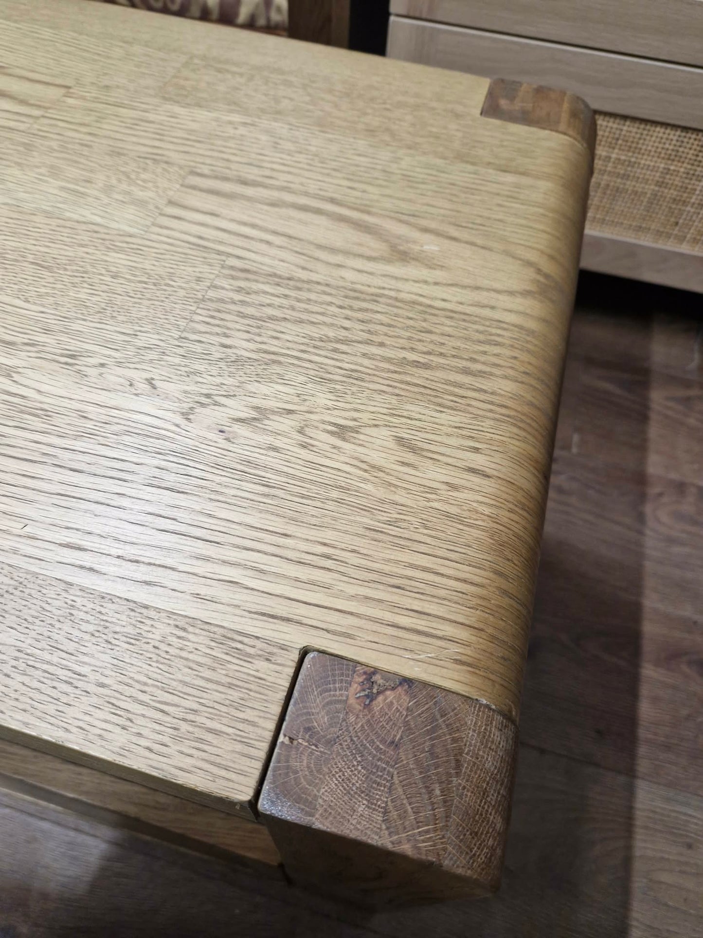 Rustic Oak Coffee Table with Storage Drawers and Shelf