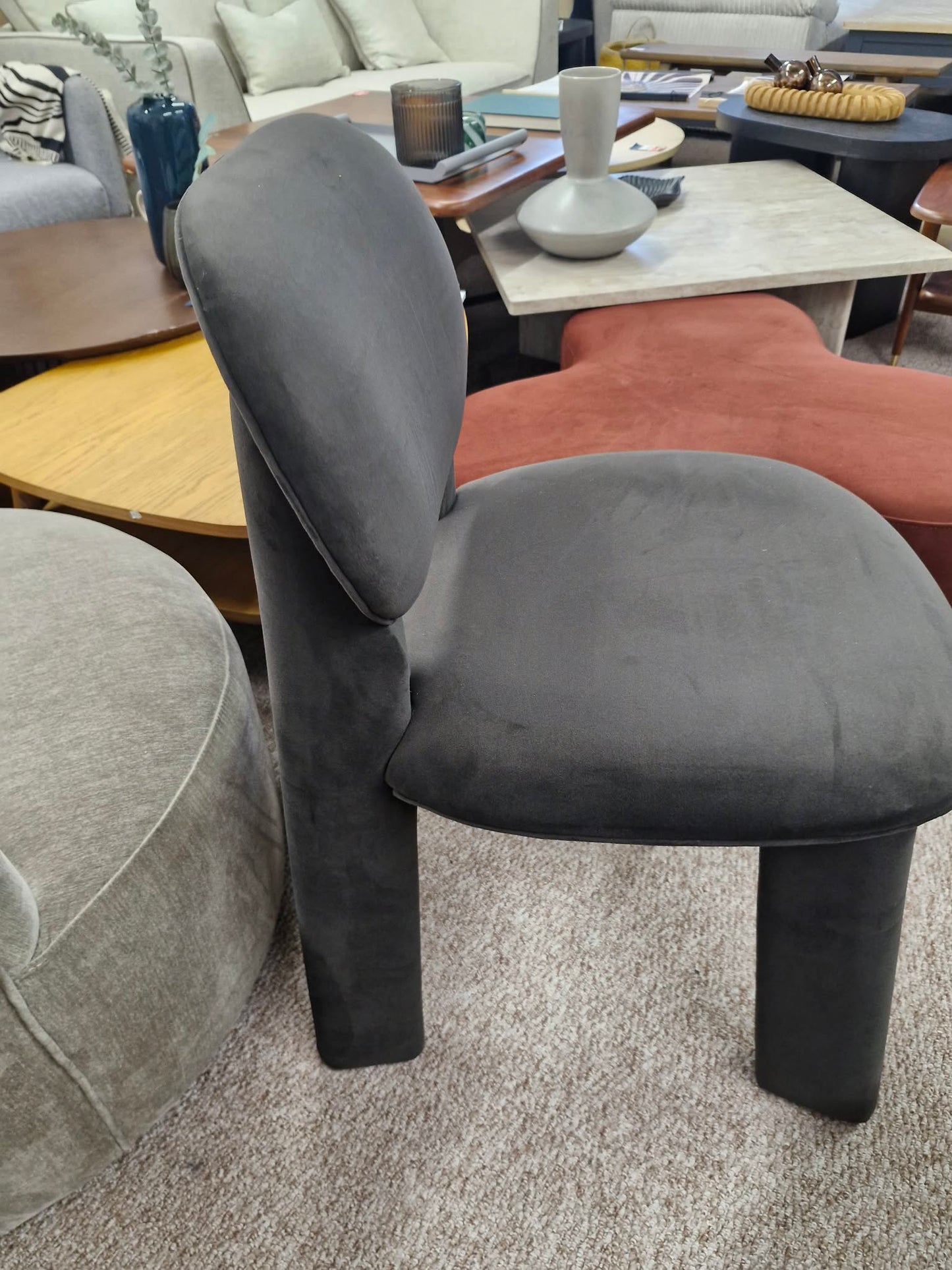 Charcoal Grey Velvet All covered Chair-  Accent, Bedroom, Dressing Table Chair