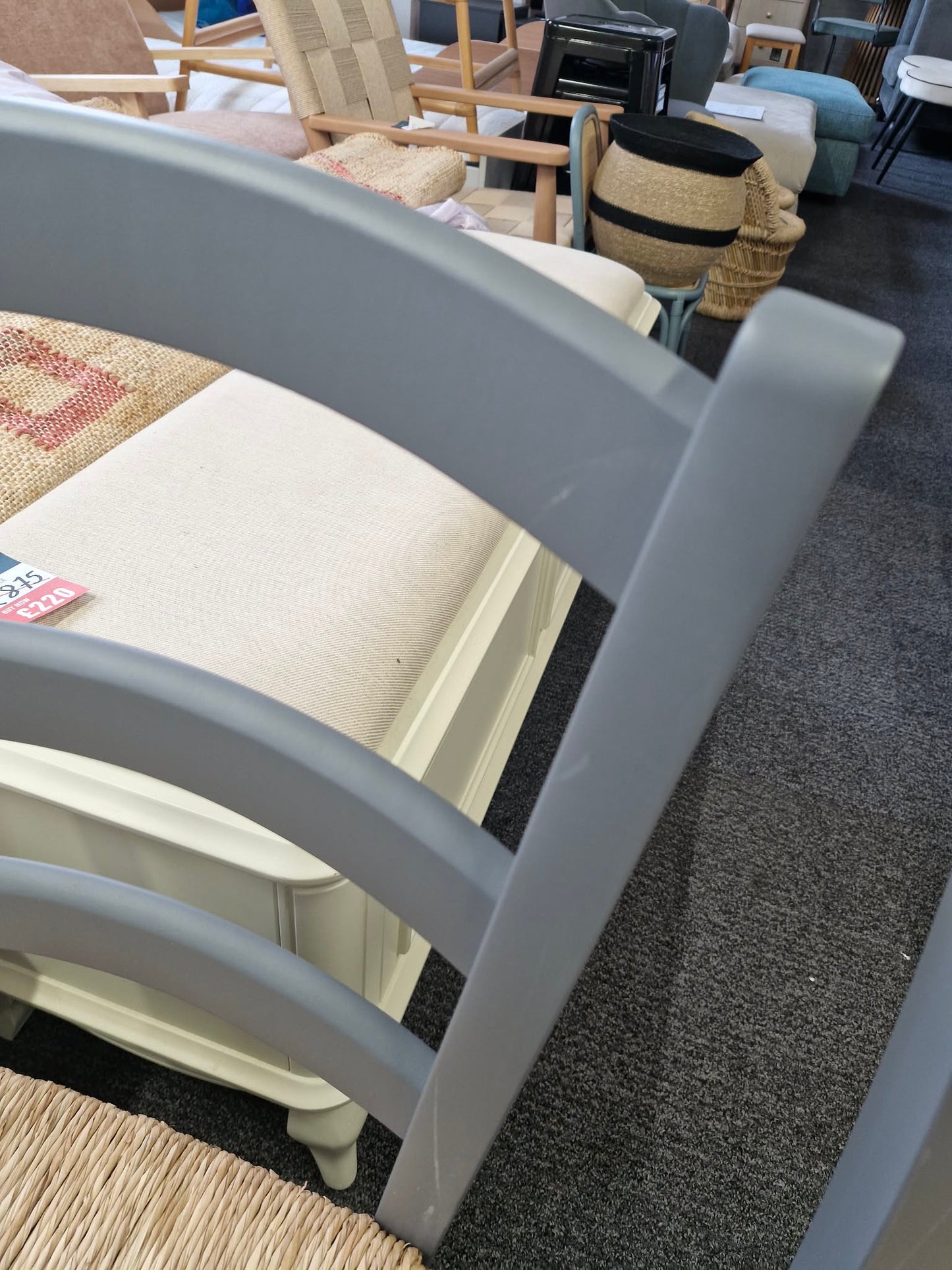 Solid Wood  Dining Chairs Set of 4 / Dark Grey and  Jute / Straw Farmhouse Style