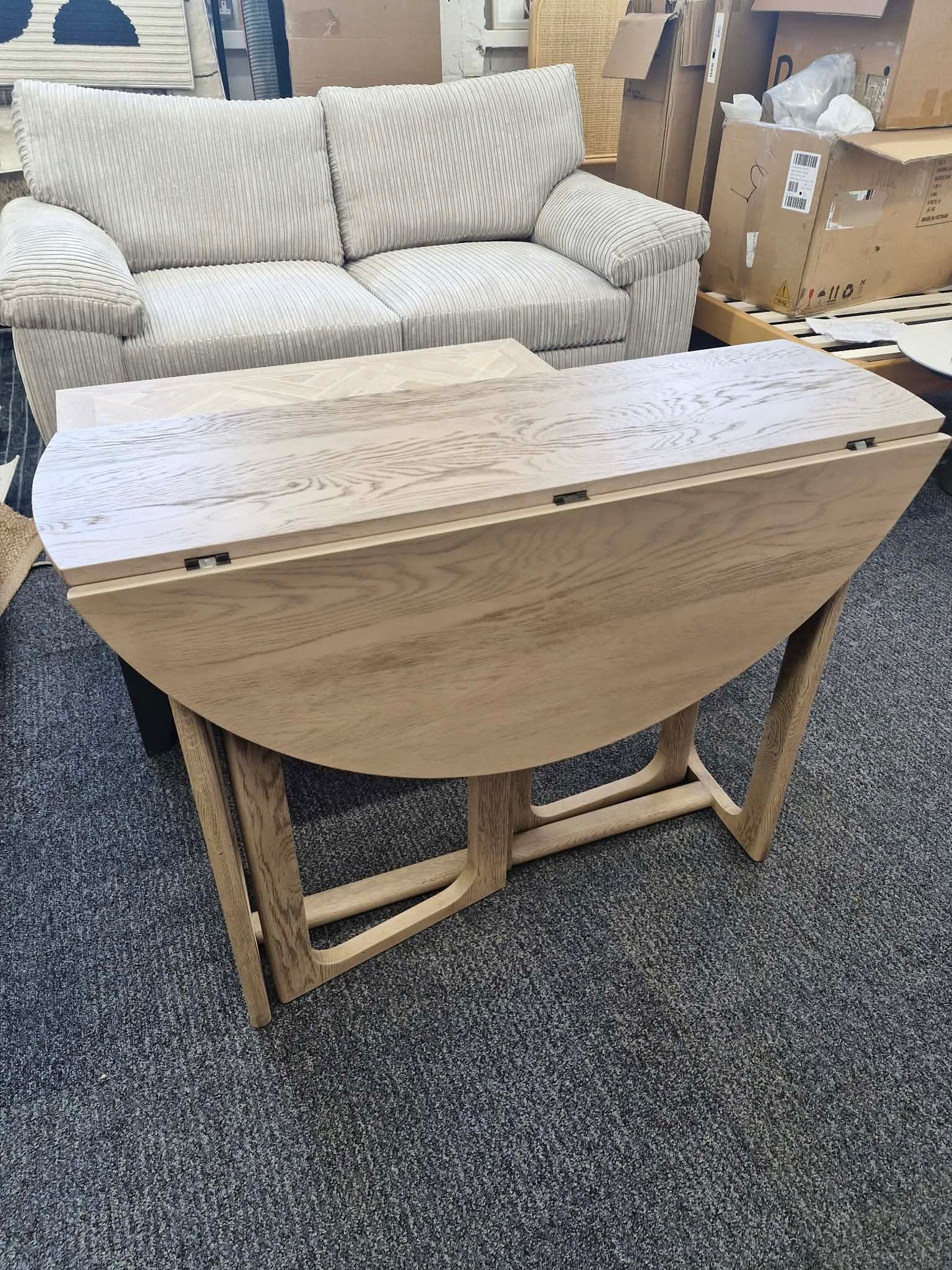 Drop Leaf Console Table - Folding Round Dining Table / Smoked Grey Oak