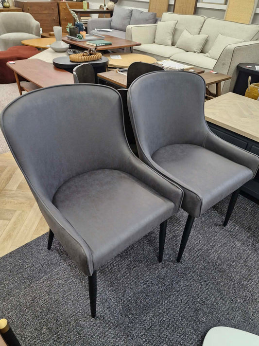 Charcoal Grey and Black Faux Leather Dining Chairs  / Set of 2