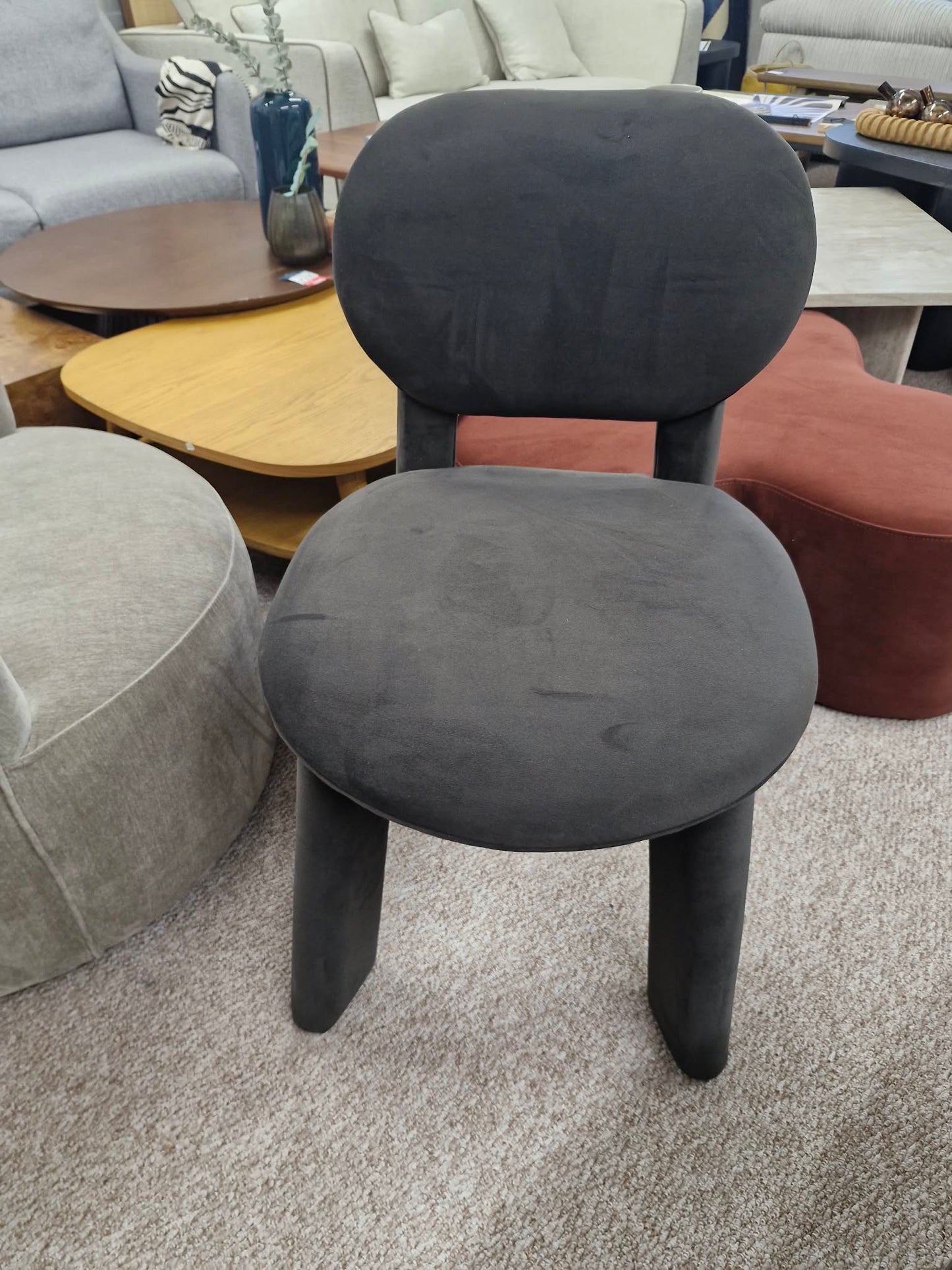 Charcoal Grey Velvet All covered Chair-  Accent, Bedroom, Dressing Table Chair