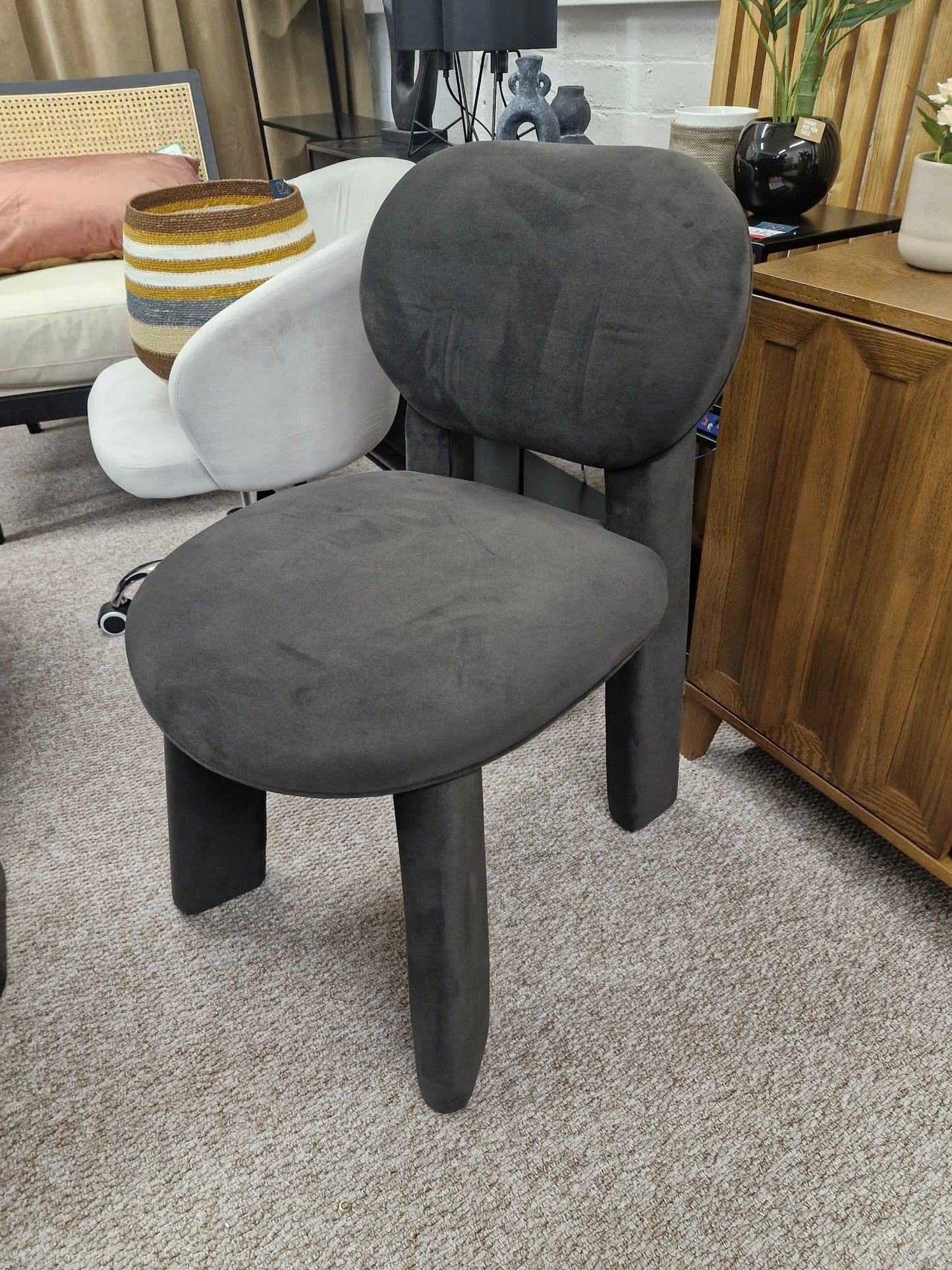 Charcoal Grey Velvet All covered Chair-  Accent, Bedroom, Dressing Table Chair