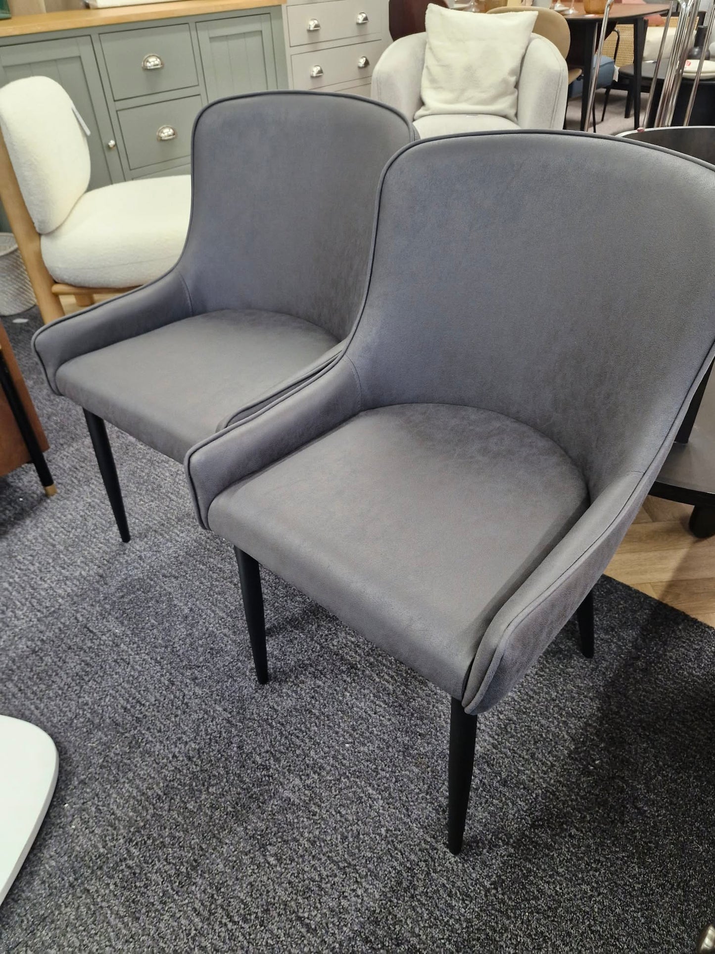 Charcoal Grey and Black Faux Leather Dining Chairs  / Set of 2