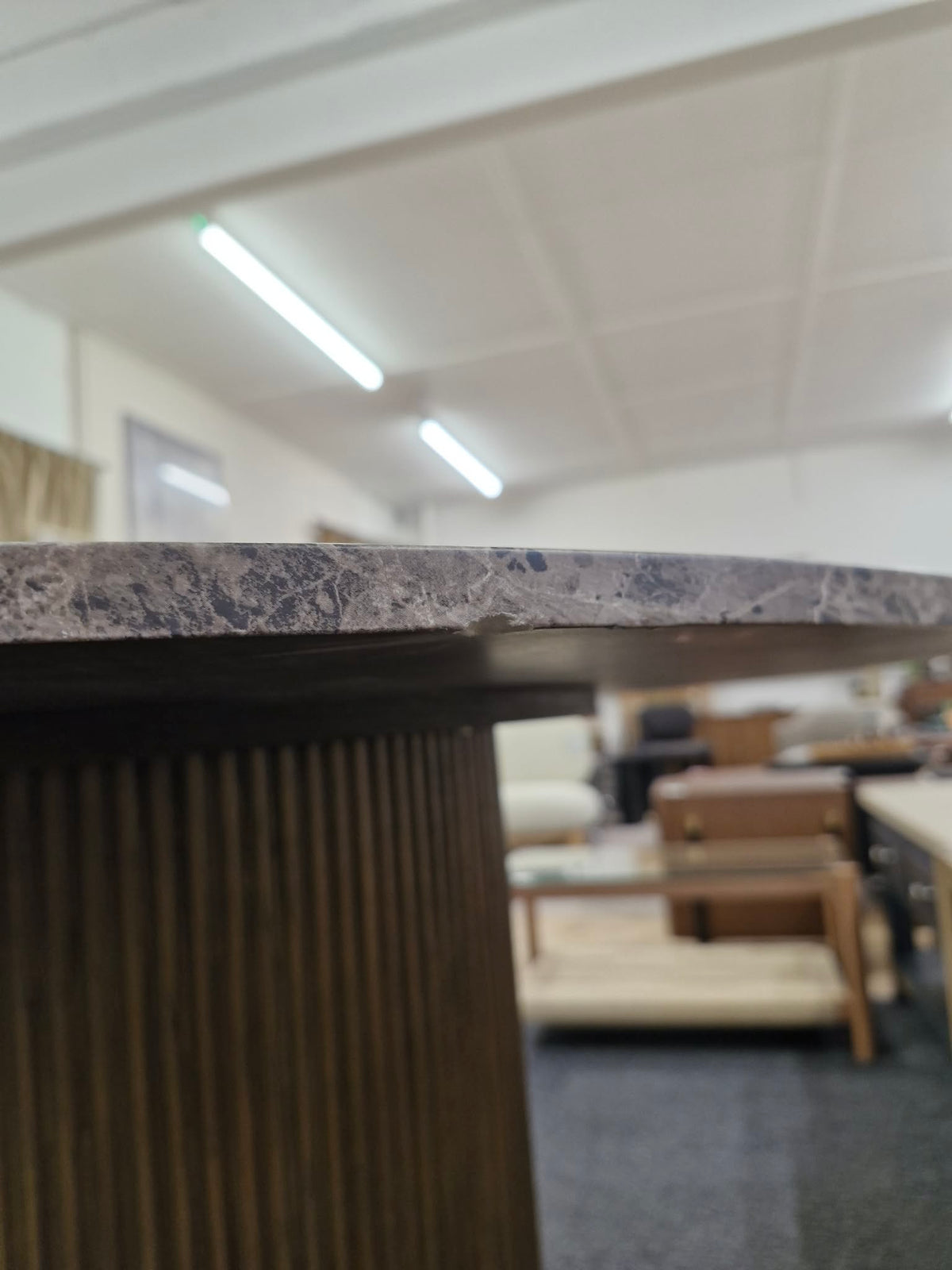 Marble Ribbed Table Round Brown Marble Look and Ribbed Base Dining Table – ExdiFurniture