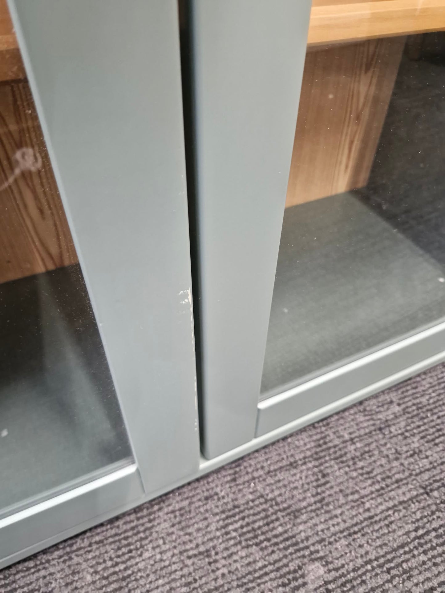 Green and Wood Low Display Cabinet with glass doors / Sideboard