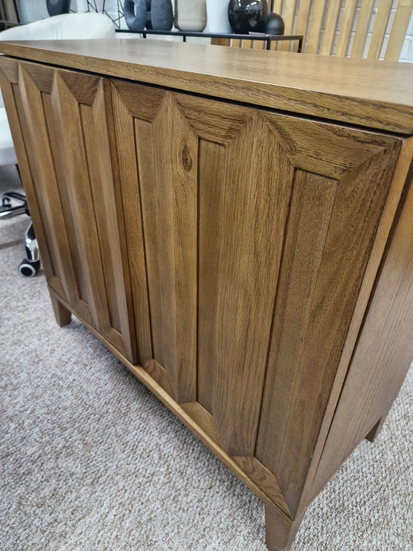 Dark Wood Walnut Small Cabinet with Panel Doors / Wooden Cupboard