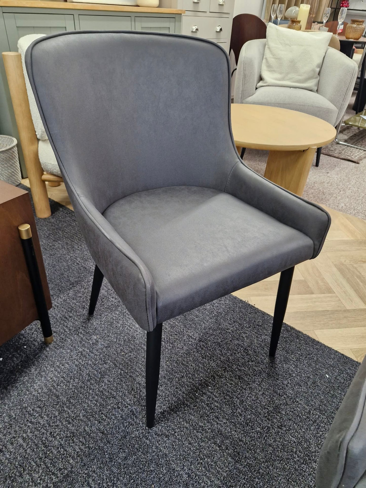 Charcoal Grey and Black Faux Leather Dining Chairs  / Set of 2