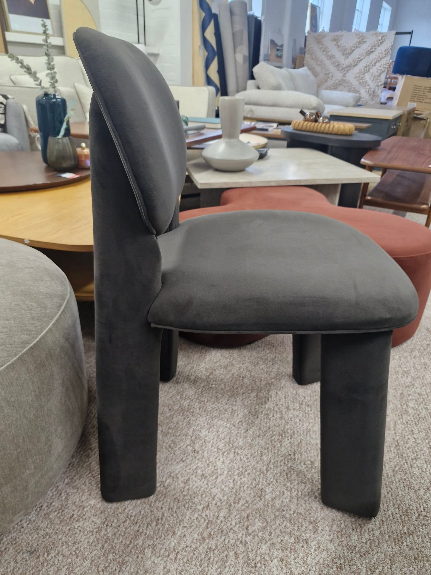 Charcoal Grey Velvet All covered Chair-  Accent, Bedroom, Dressing Table Chair
