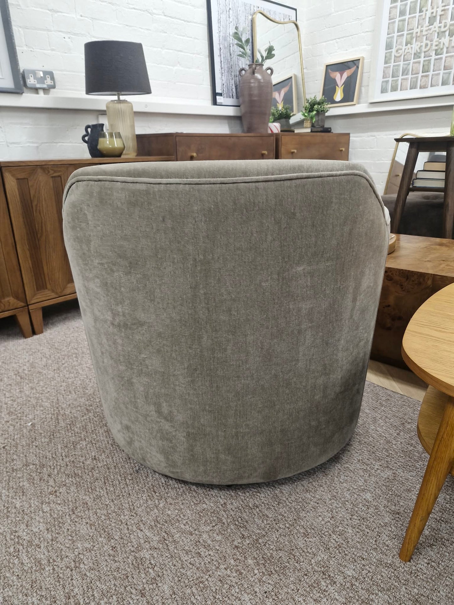 Beige / Grey Accent Swivel Armchair