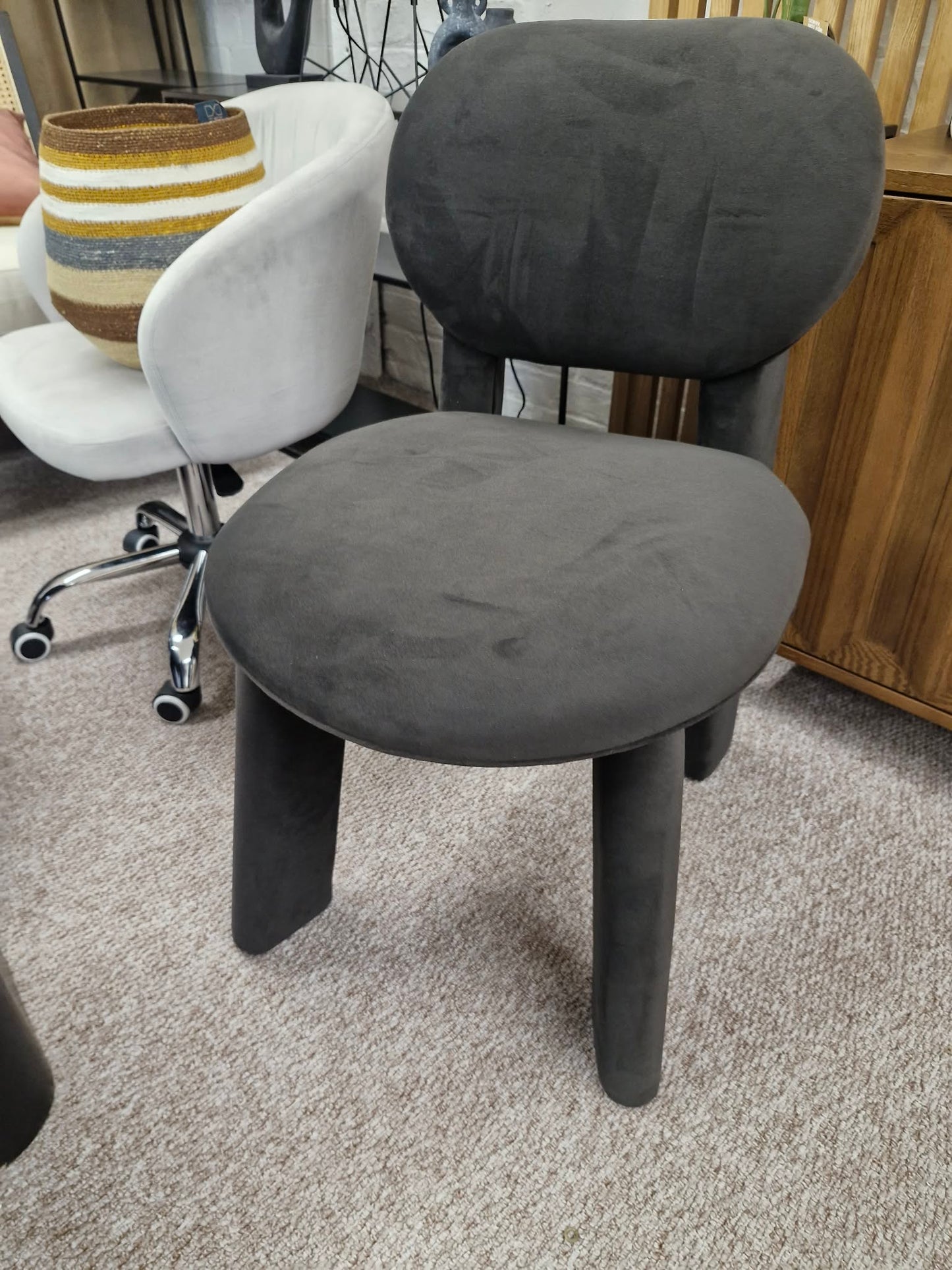 Charcoal Grey Velvet All covered Chair-  Accent, Bedroom, Dressing Table Chair