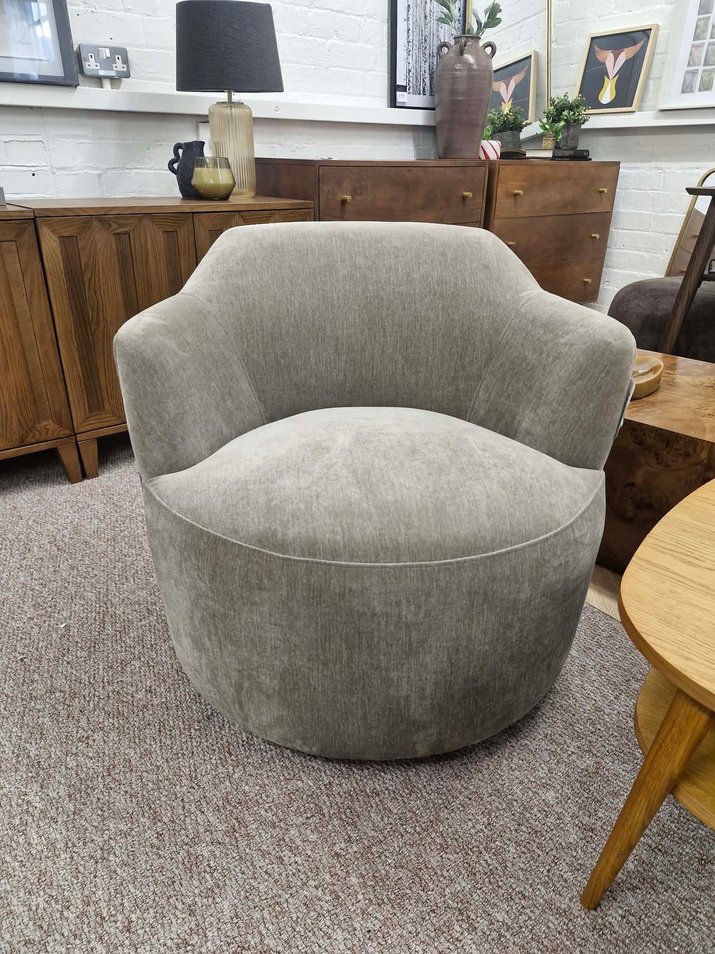 Beige / Grey Accent Swivel Armchair