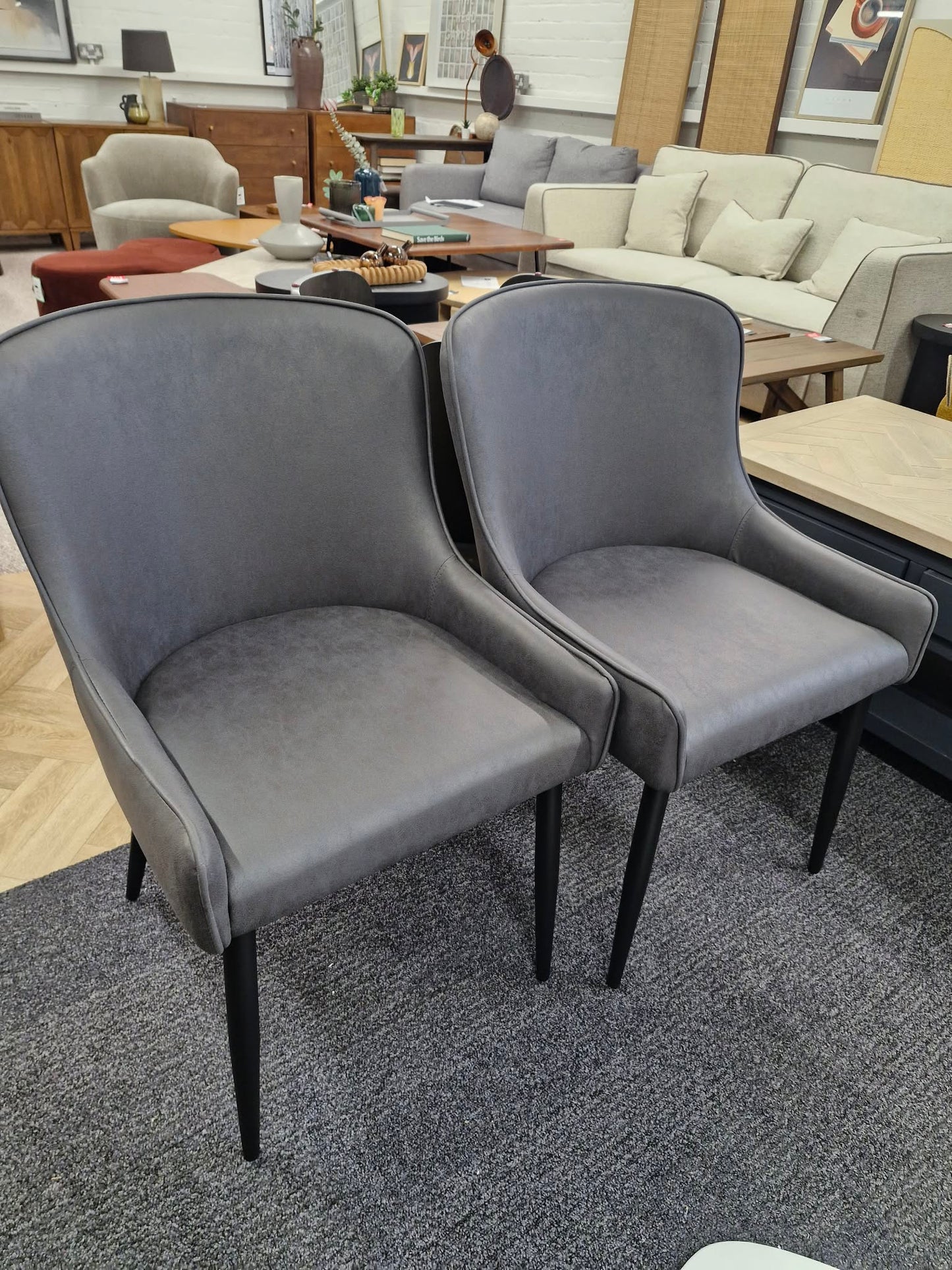 Charcoal Grey and Black Faux Leather Dining Chairs  / Set of 2