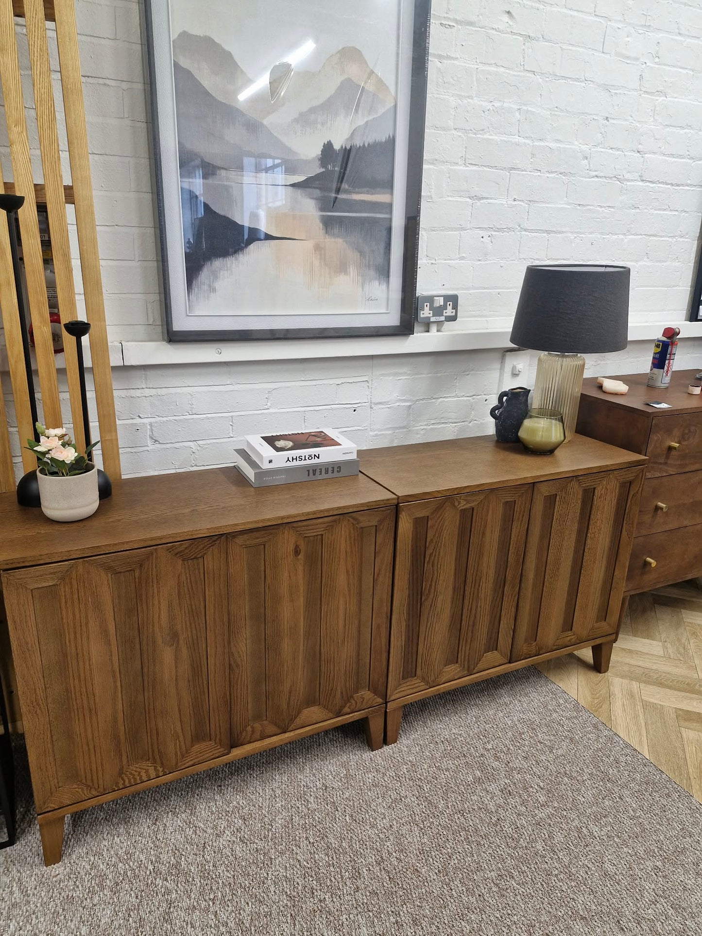 Dark Wood Walnut Small Cabinet with Panel Doors / Wooden Cupboard