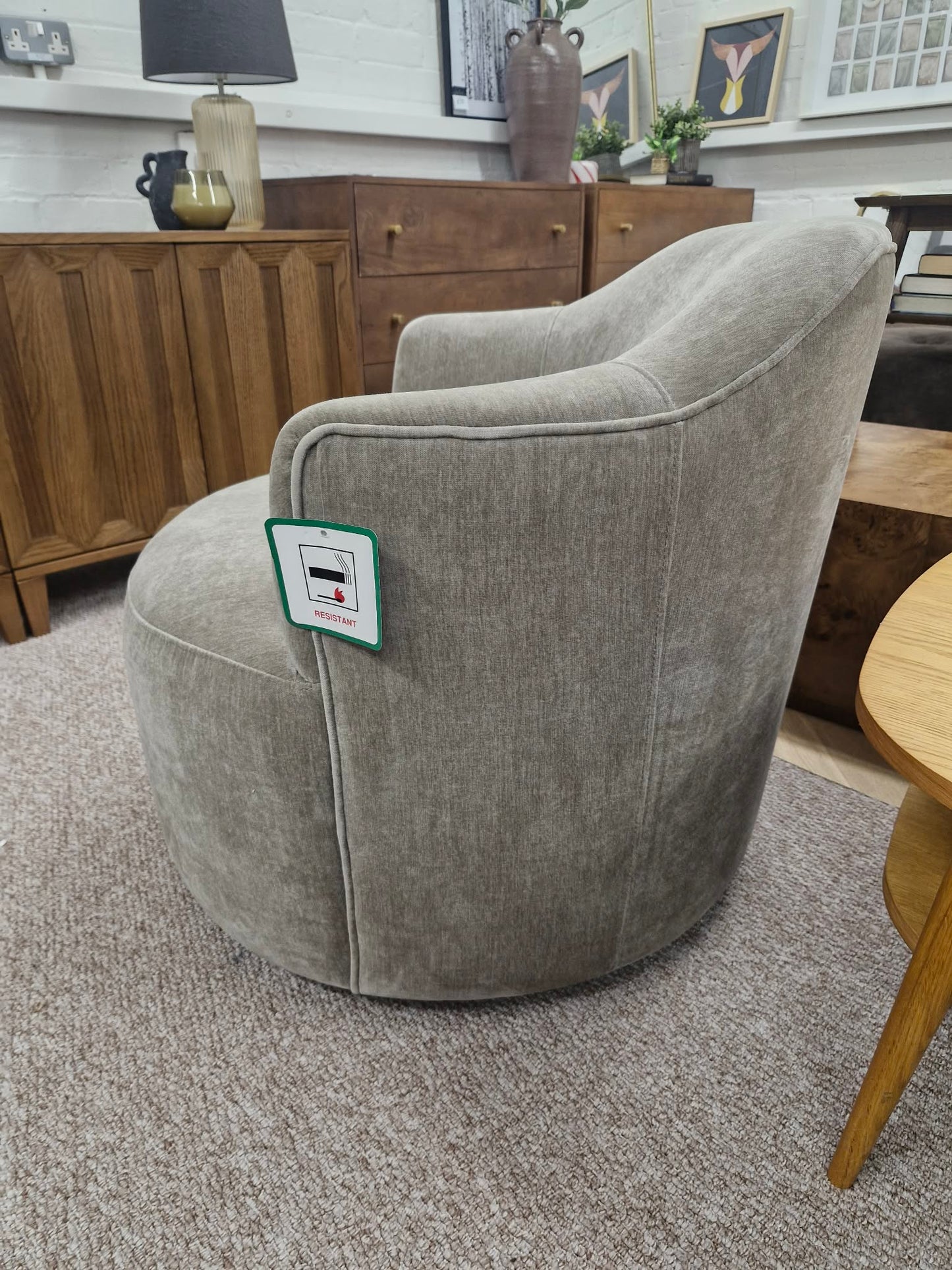 Beige / Grey Accent Swivel Armchair