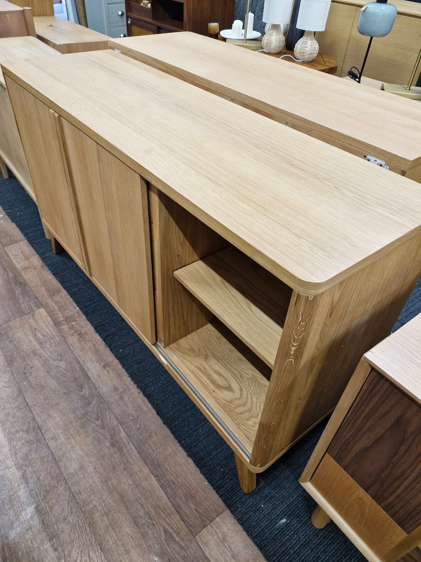 Large Oak Sideboard with Sliding Doors and Drawers