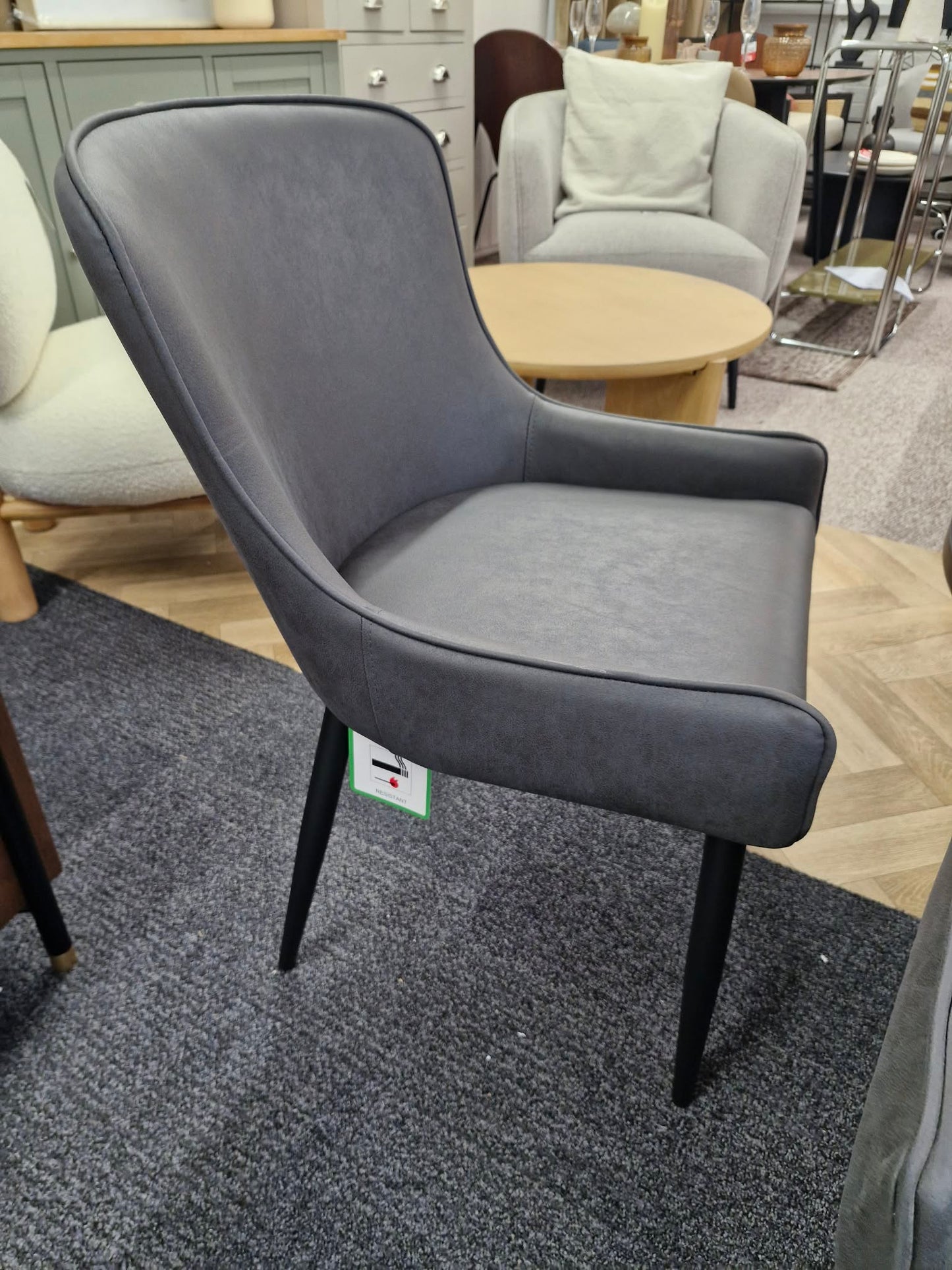 Charcoal Grey and Black Faux Leather Dining Chairs  / Set of 2