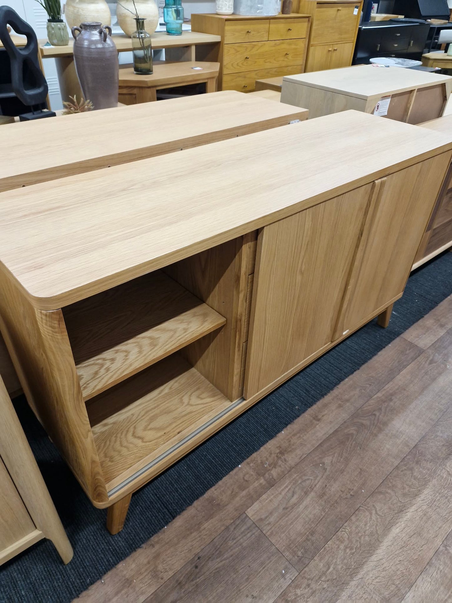 Large Oak Sideboard with Sliding Doors and Drawers