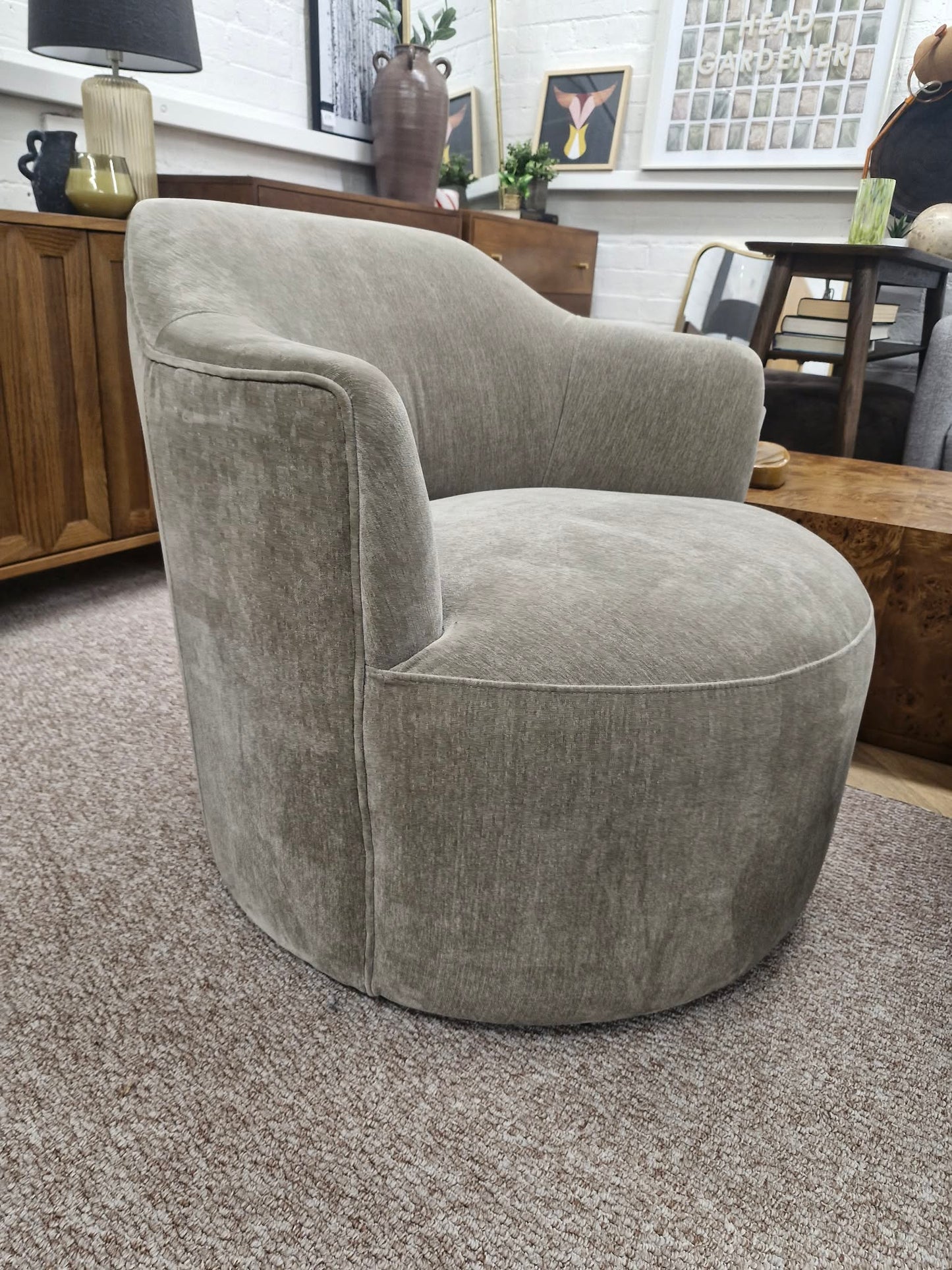 Beige / Grey Accent Swivel Armchair