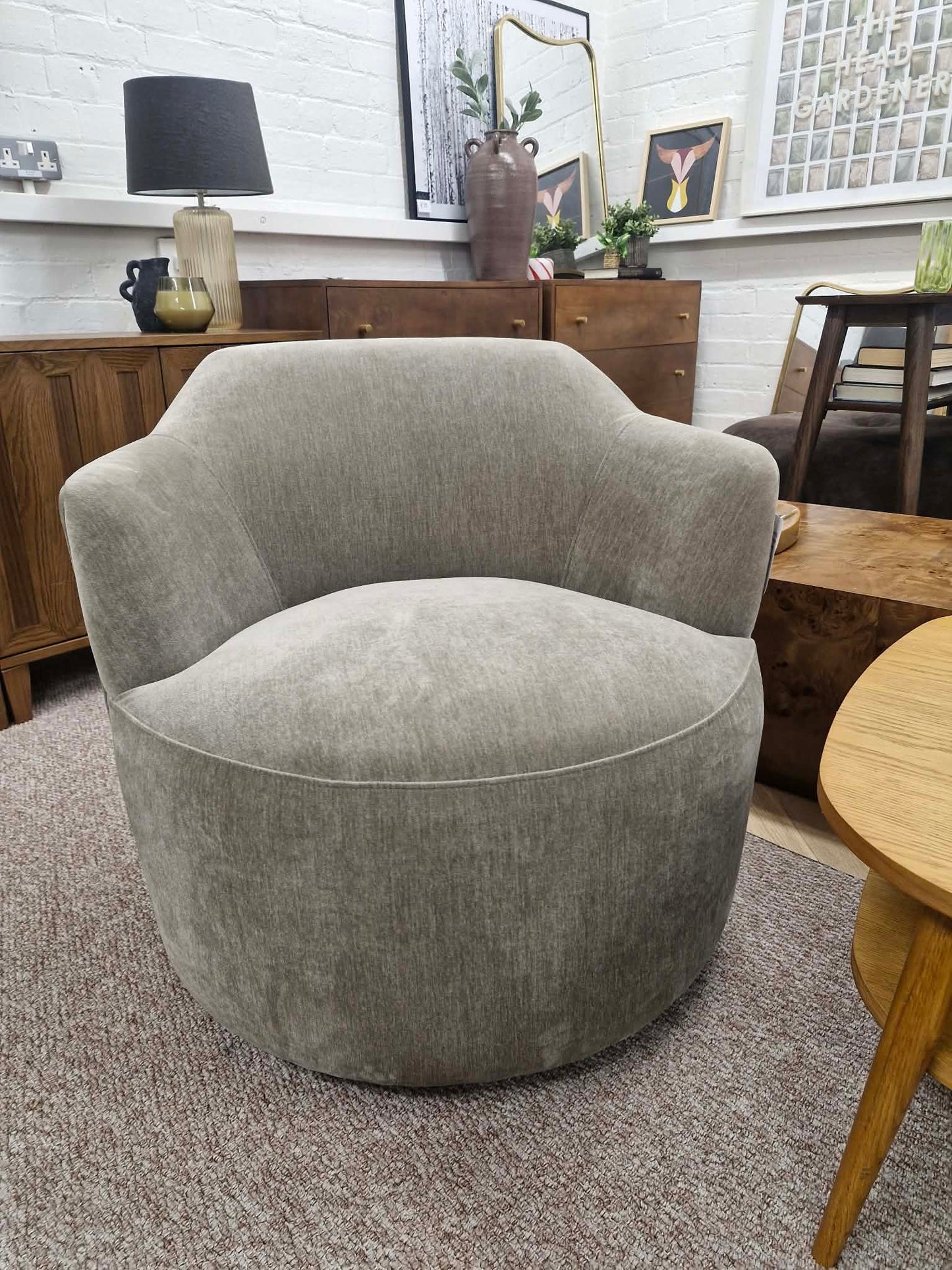 Beige / Grey Accent Swivel Armchair