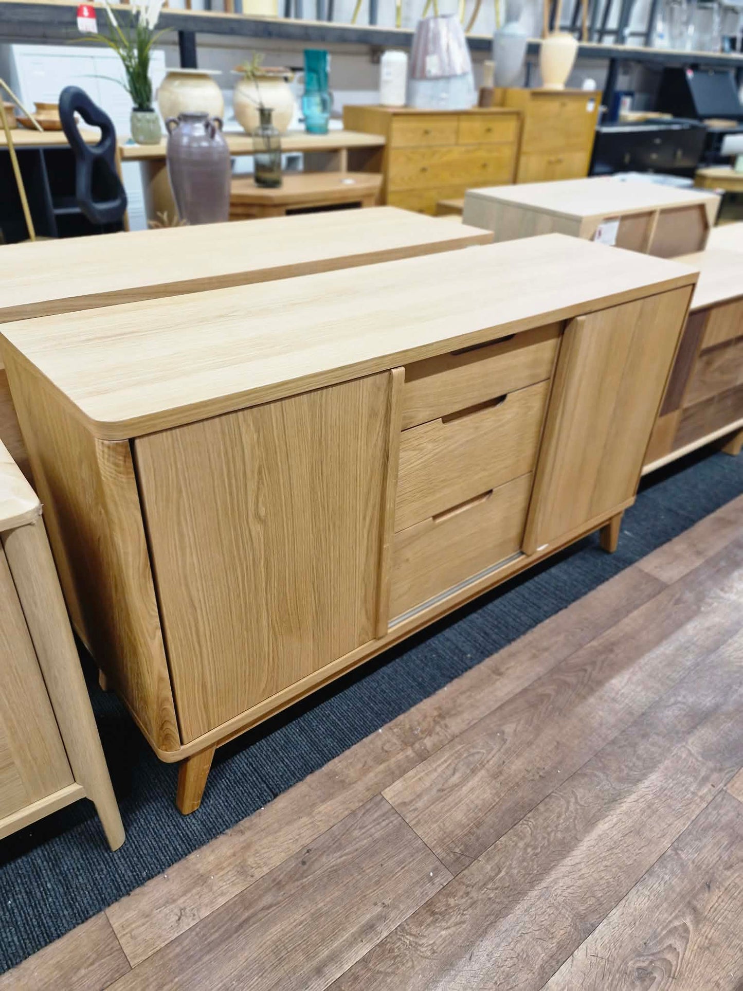 Large Oak Sideboard with Sliding Doors and Drawers