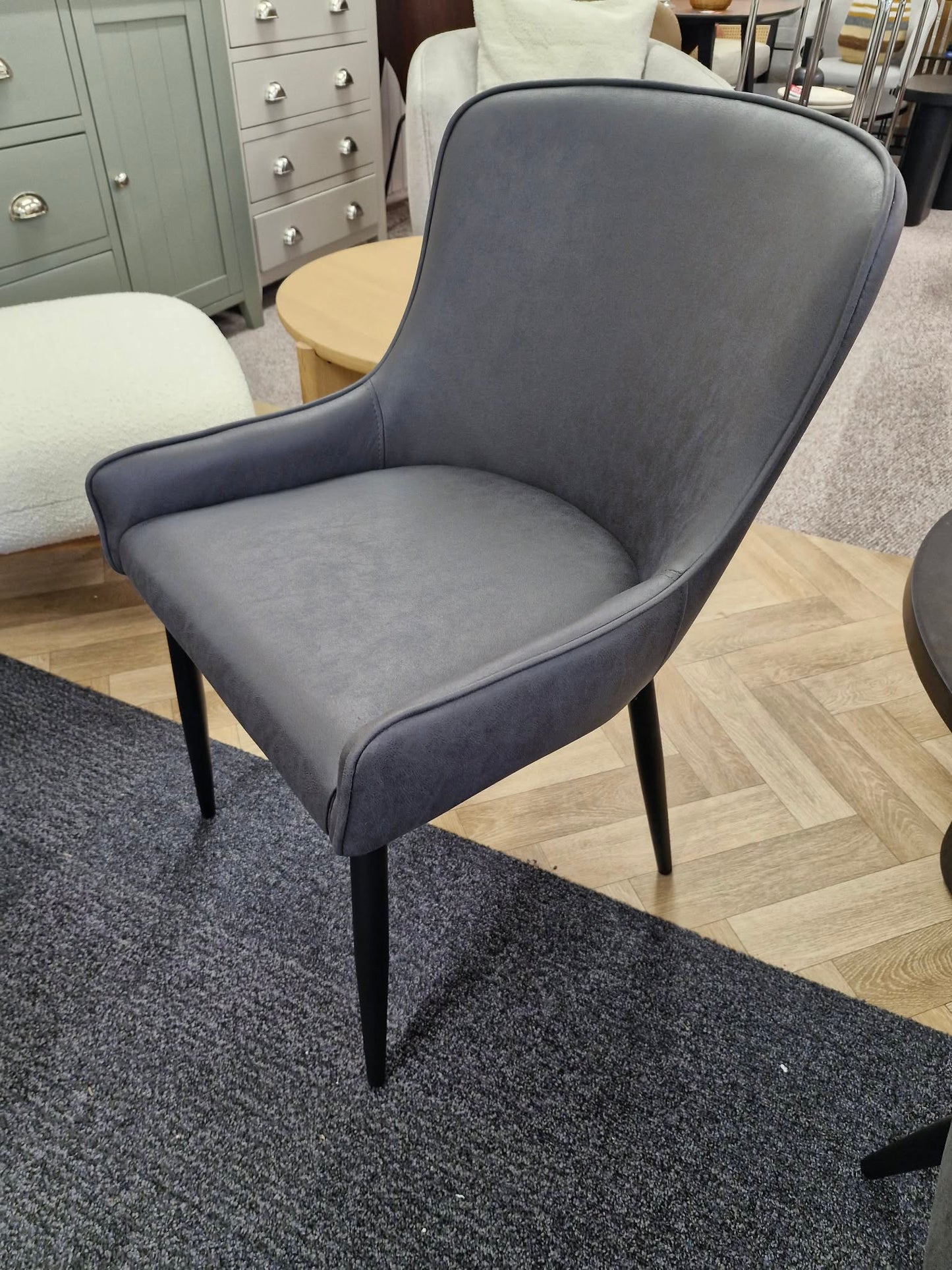 Charcoal Grey and Black Faux Leather Dining Chairs  / Set of 2