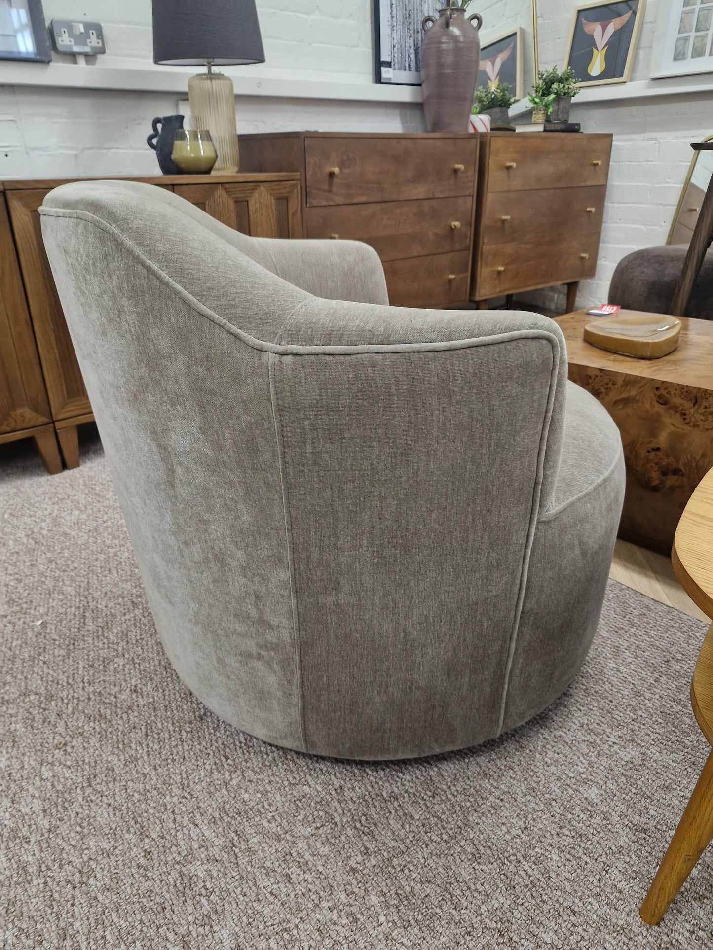 Beige / Grey Accent Swivel Armchair