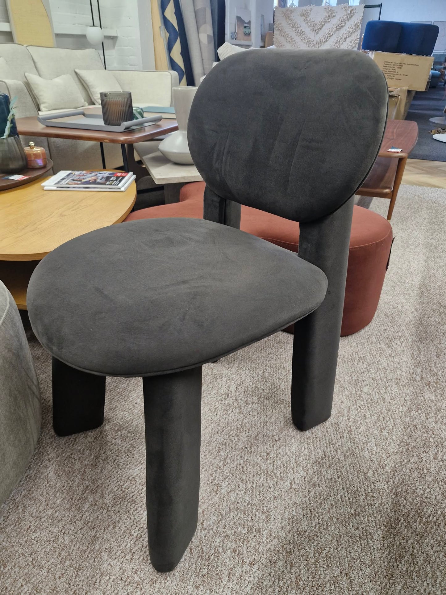 Charcoal Grey Velvet All covered Chair-  Accent, Bedroom, Dressing Table Chair