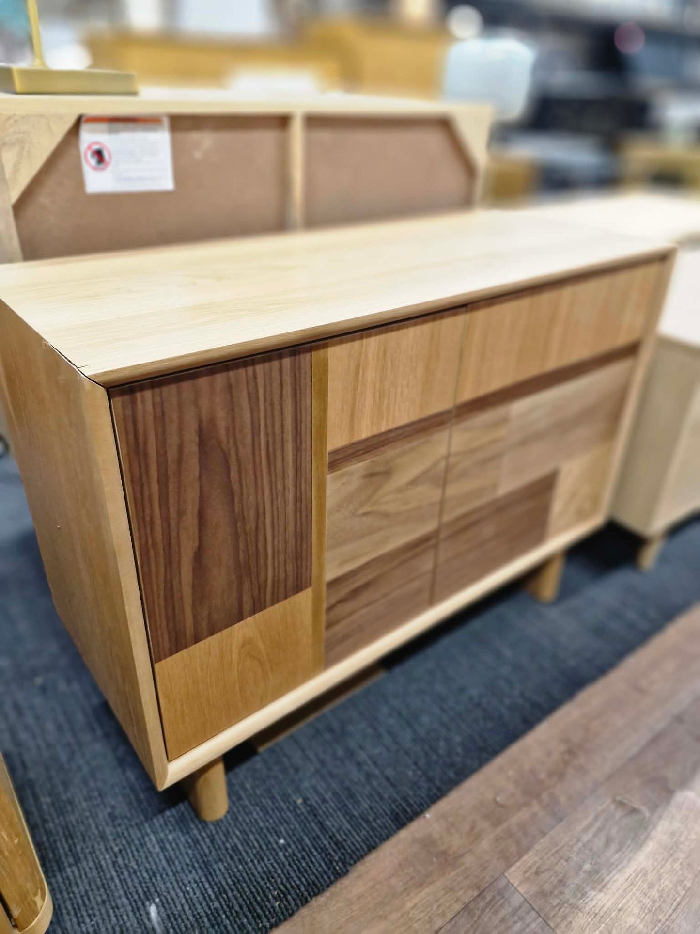 Small Light and Dark Wood Cabinet / Compact Sideboard Cupboard