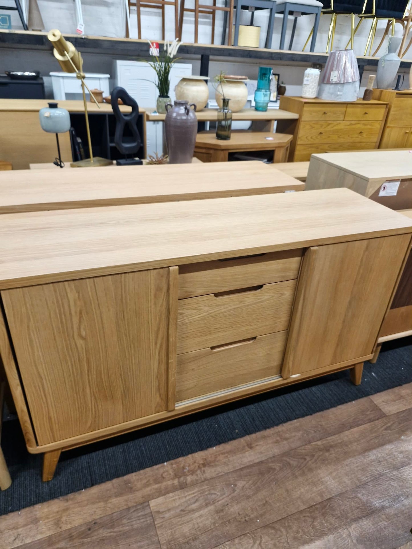 Large Oak Sideboard with Sliding Doors and Drawers