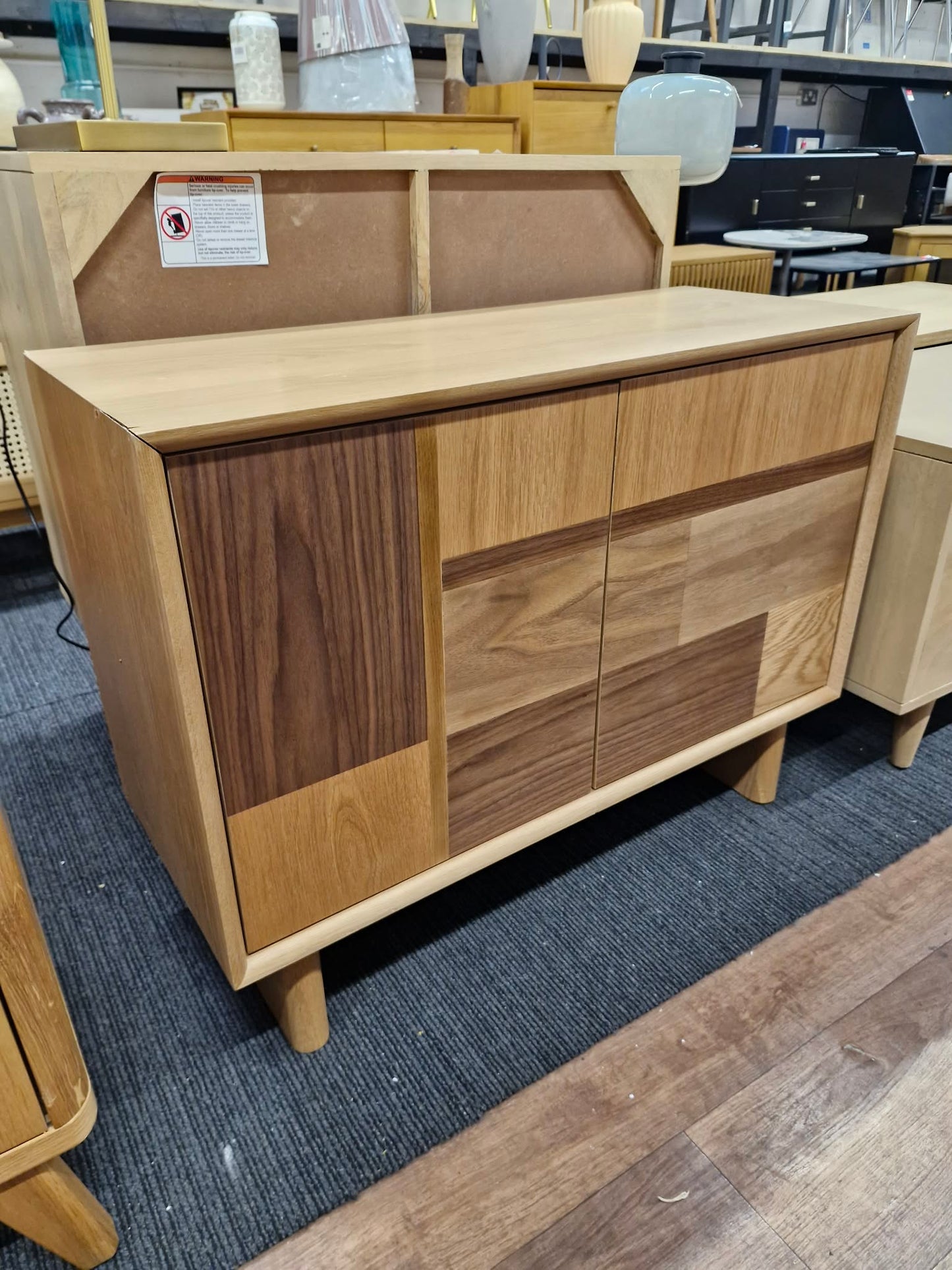 Small Light and Dark Wood Cabinet / Compact Sideboard Cupboard