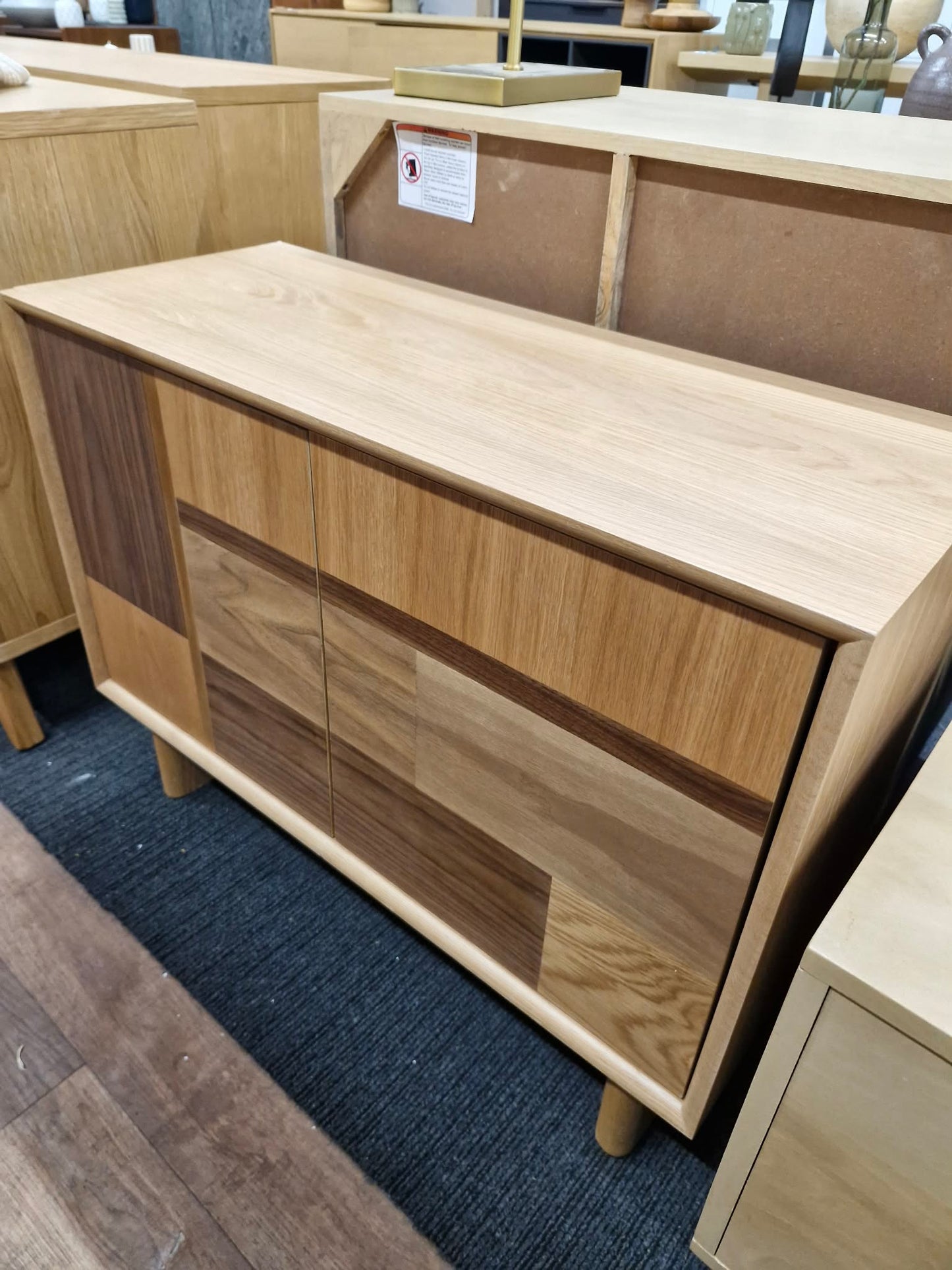 Small Light and Dark Wood Cabinet / Compact Sideboard Cupboard